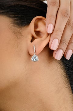 Sparkling Aquamarine Diamond Wedding Dangle Earrings for Her in 18k White Gold