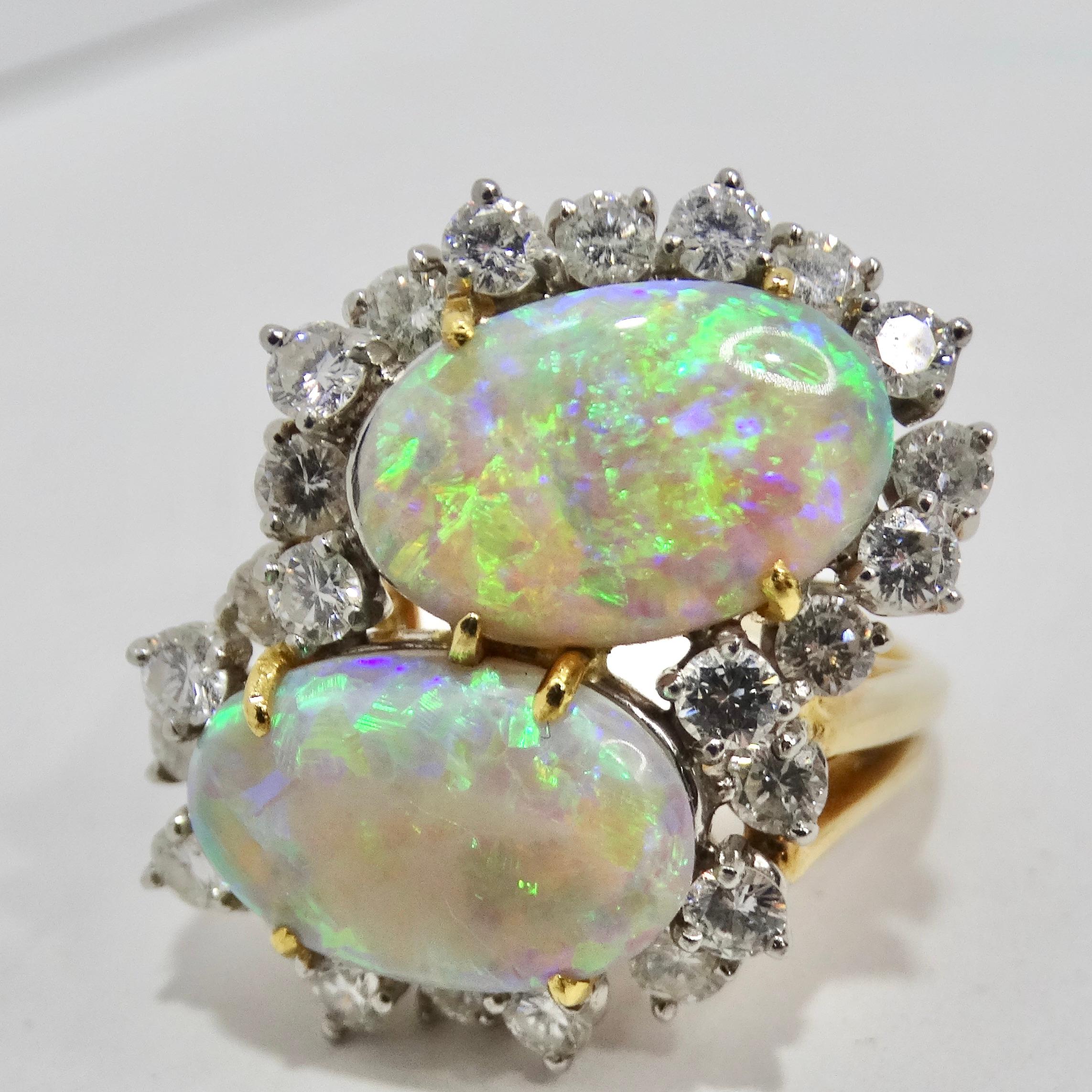 Australian Opal Sparkling Cocktail Diamond 18K Gold Ring In Excellent Condition For Sale In Scottsdale, AZ