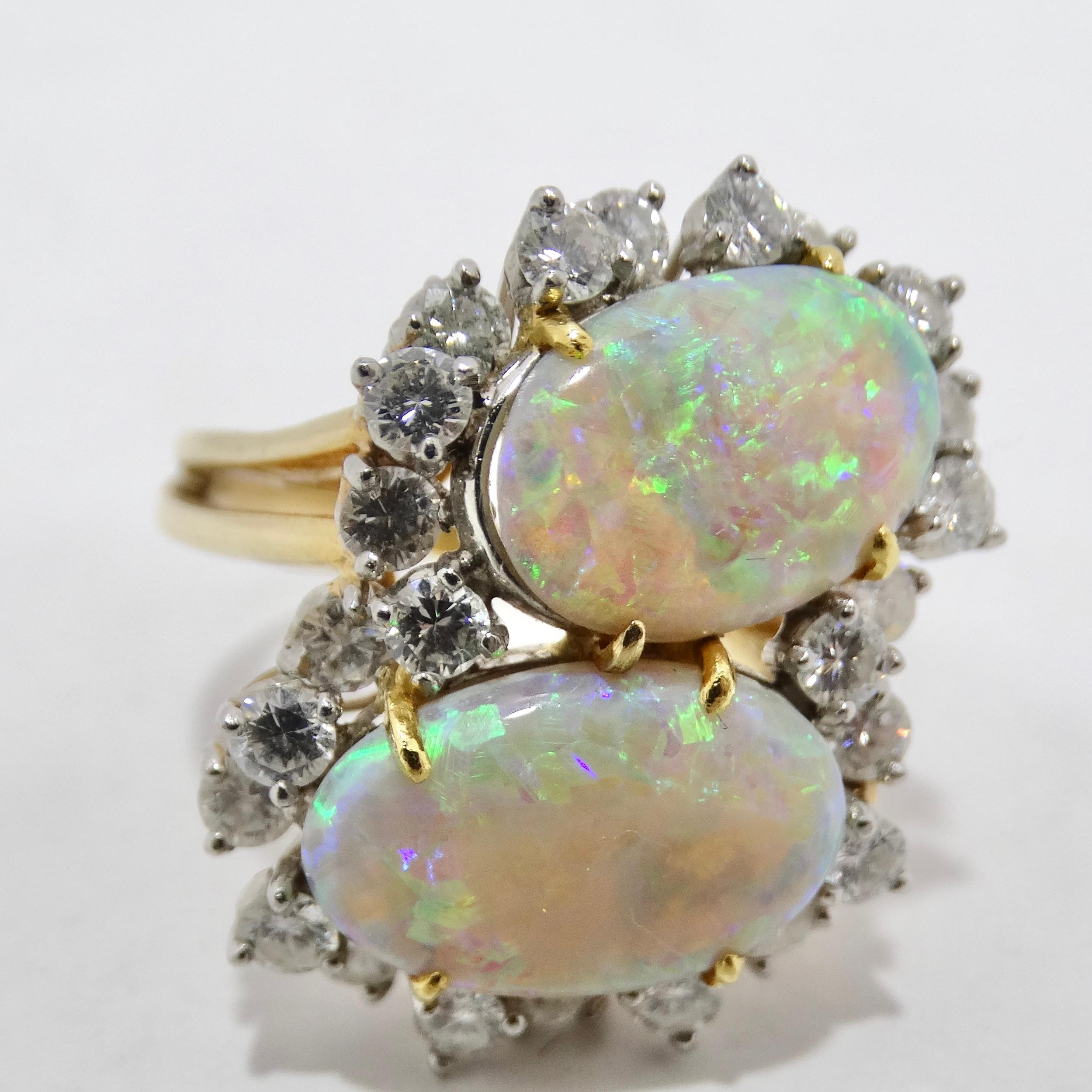 Women's or Men's Australian Opal Sparkling Cocktail Diamond 18K Gold Ring For Sale