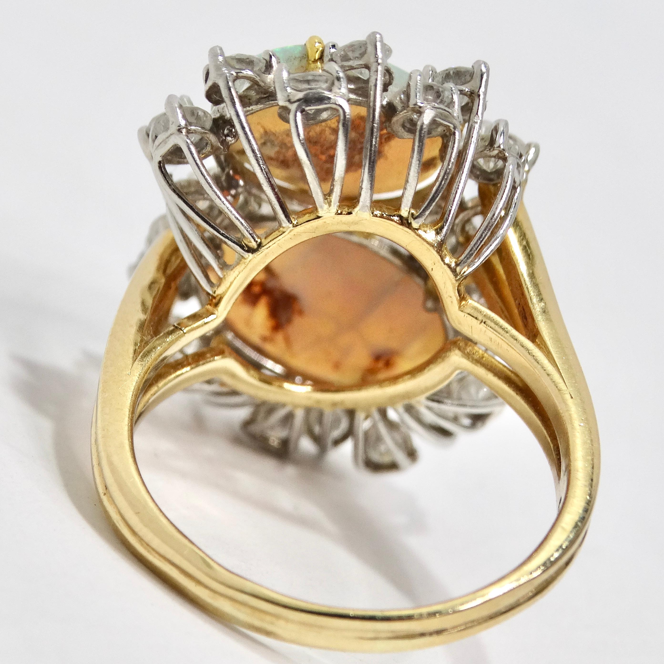 Australian Opal Sparkling Cocktail Diamond 18K Gold Ring For Sale 1