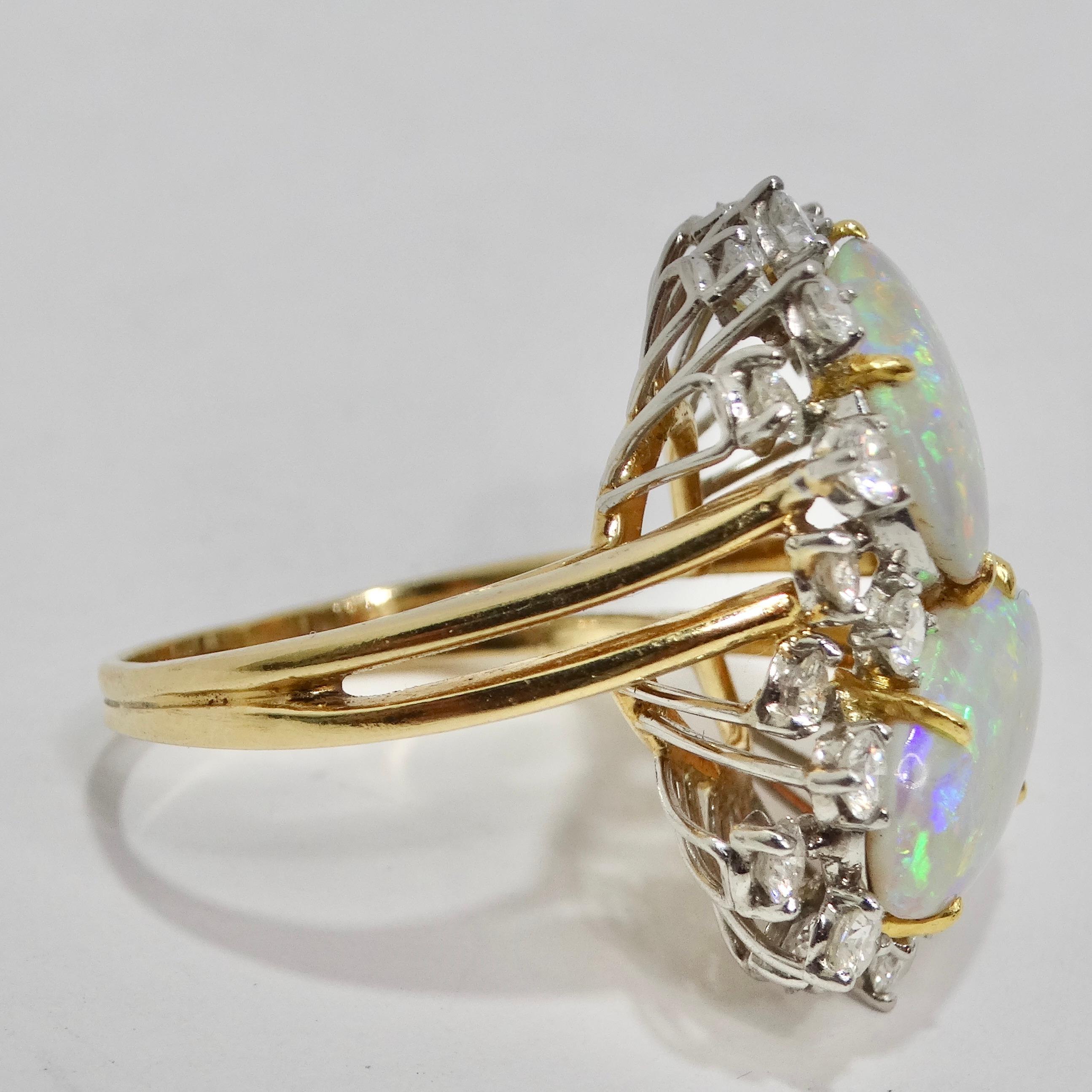 Australian Opal Sparkling Cocktail Diamond 18K Gold Ring For Sale 2