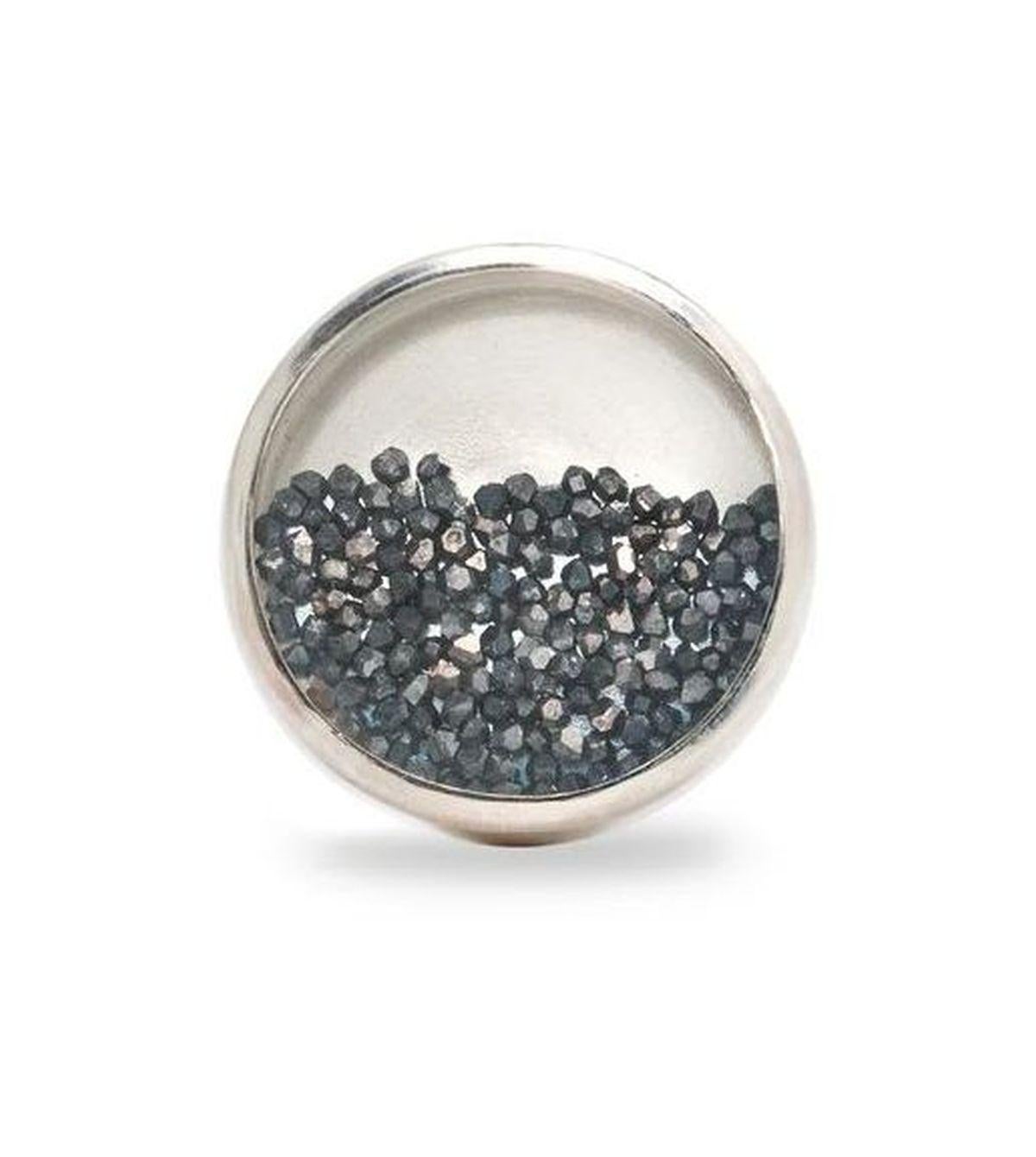 Modern Sparkling Black Diamond Dust Sterling Silver Post Earrings For Sale