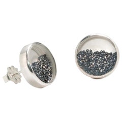 Boucles d'oreilles en argent sterling poudré de diamants noirs scintillants