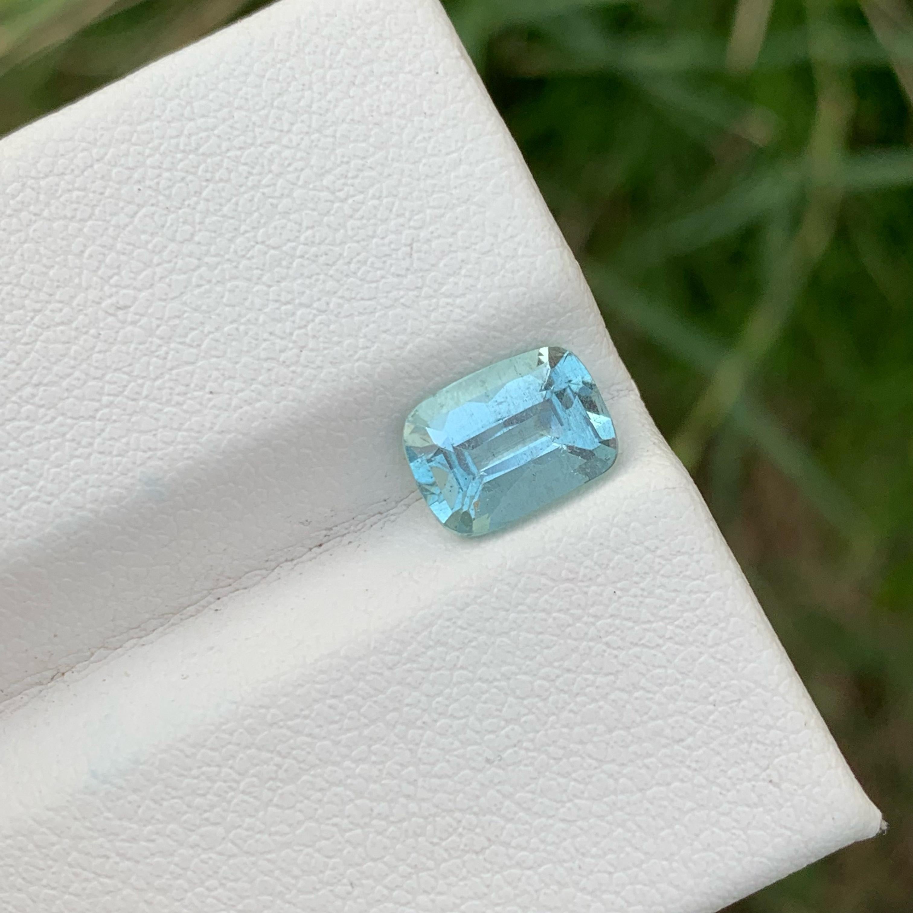 Weight 1.50 carats 
Dimensions 8.5 x 6.3 x 4.3 mm
Treatment None 
Origin Pakistan 
Clarity VVS (Very, Very Slightly Included)
Shape Cushion 
Cut Fancy Cushion



Discover the captivating allure of a genuine 1.50-carat blue aquamarine gemstone,
