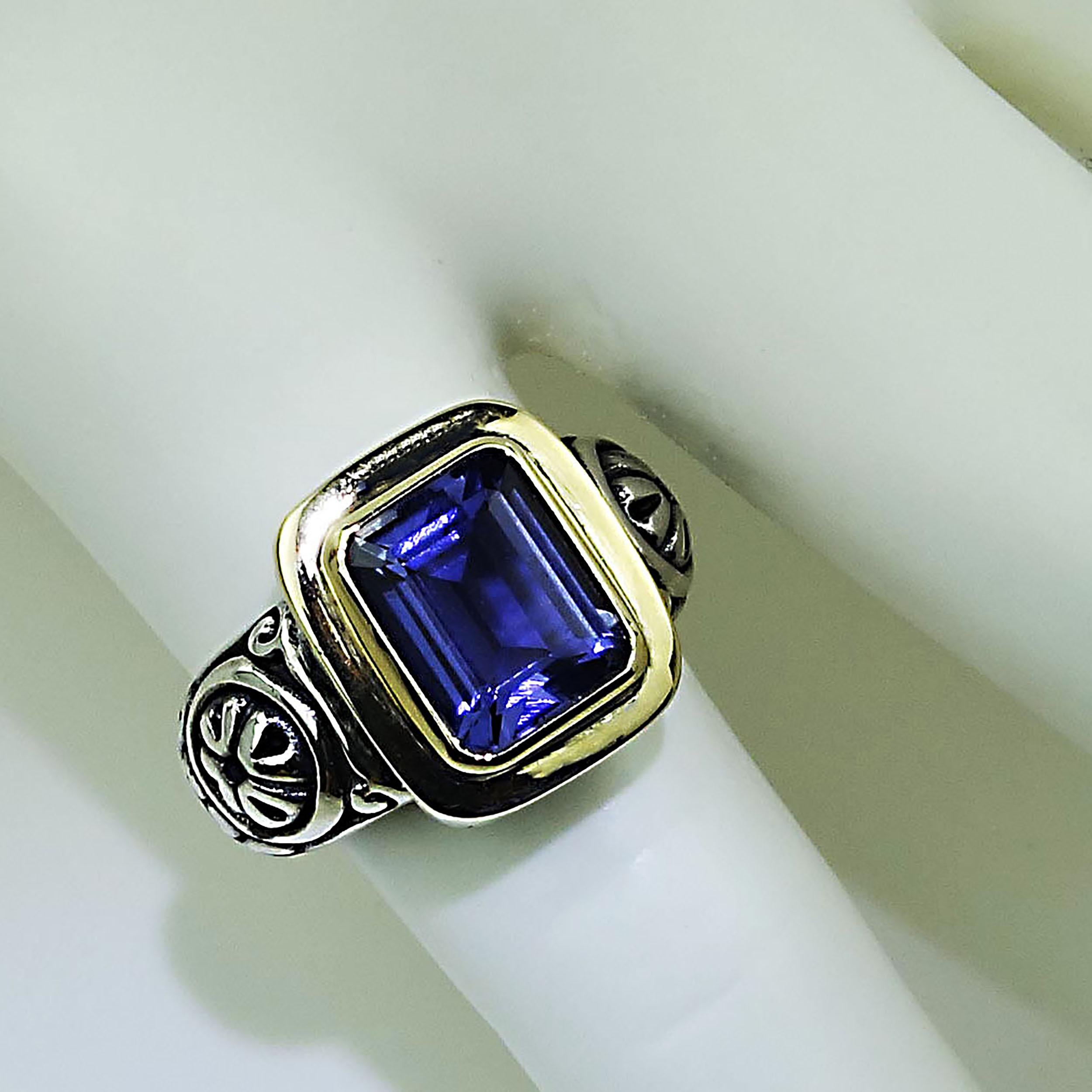 AJD  Sparkling Blue Iolite in Sterling Silver Ring with 18 Karat Gold  In New Condition In Raleigh, NC