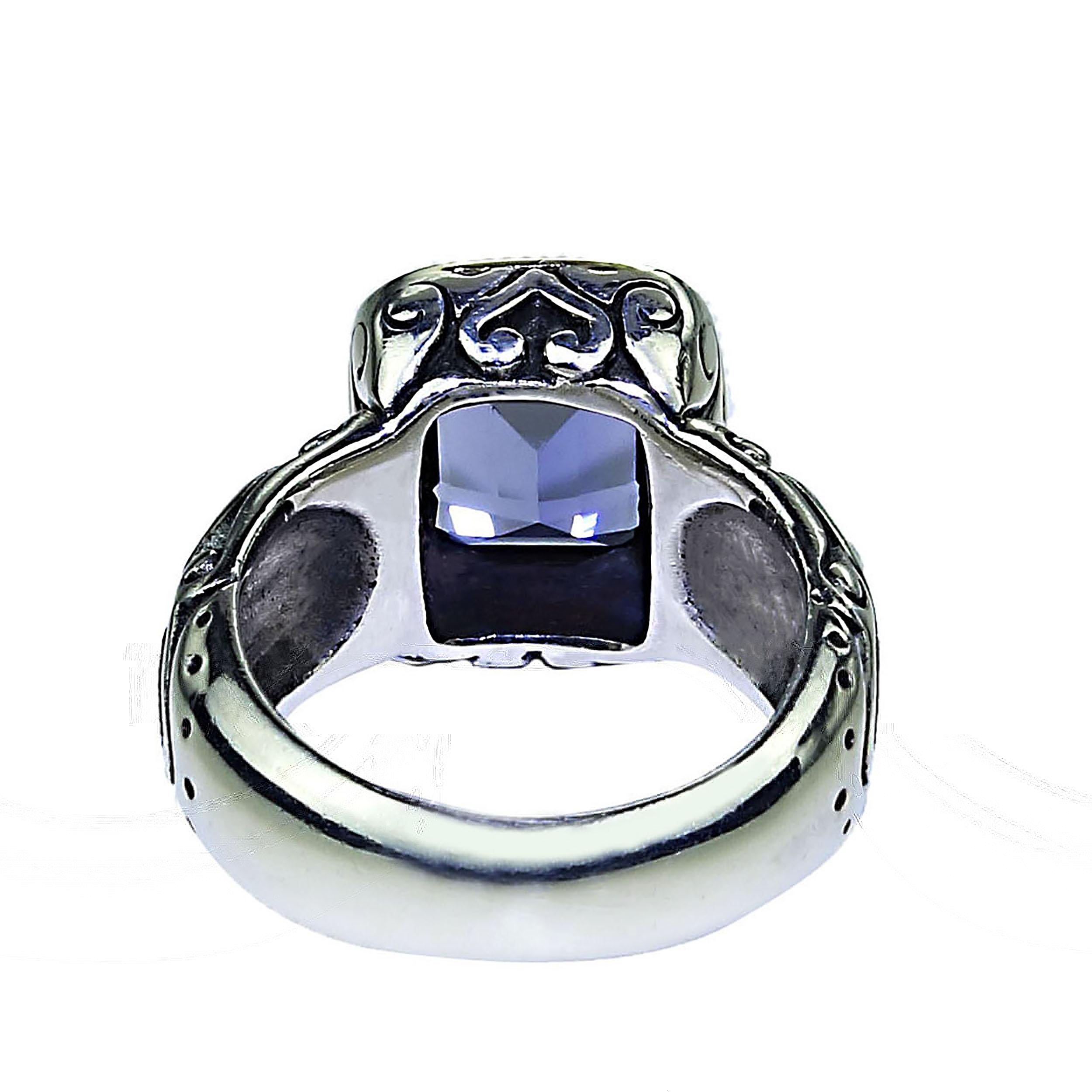 Women's or Men's AJD  Sparkling Blue Iolite in Sterling Silver Ring with 18 Karat Gold 