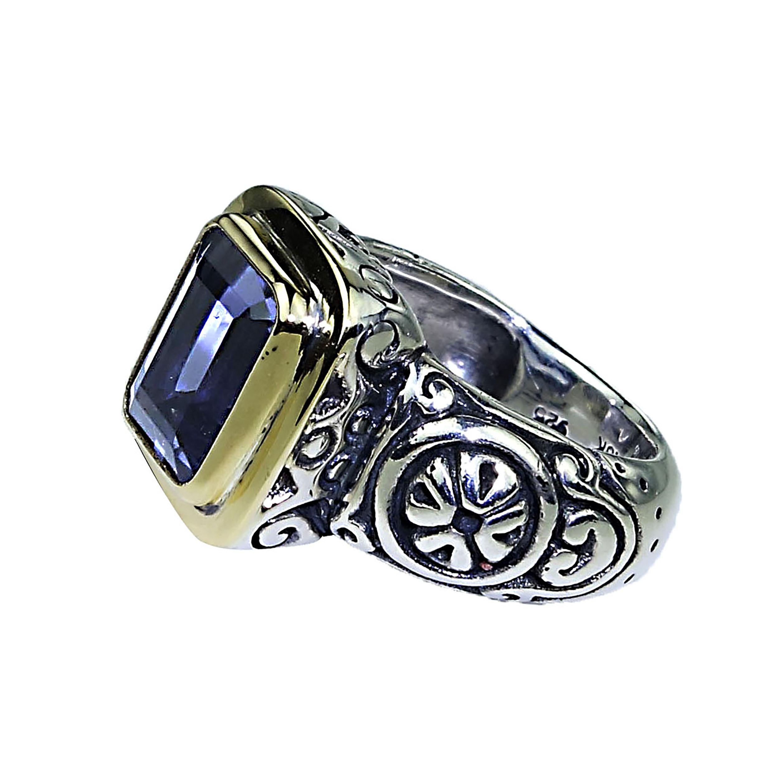 Artist AJD  Sparkling Blue Iolite in Sterling Silver Ring with 18 Karat Gold 