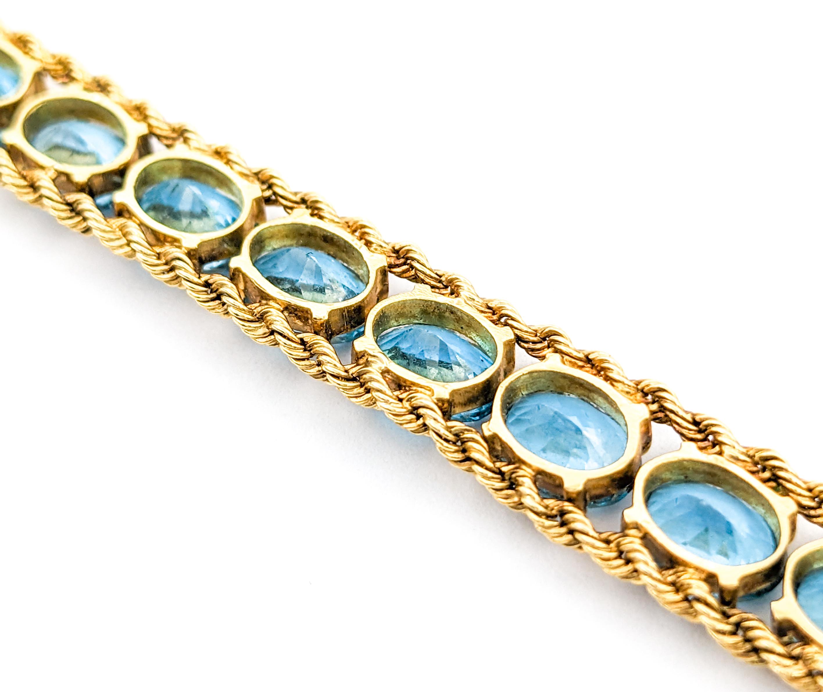 Modern Vintage Sparkling Blue Topaz & 14K Gold Chain Bracelet For Sale