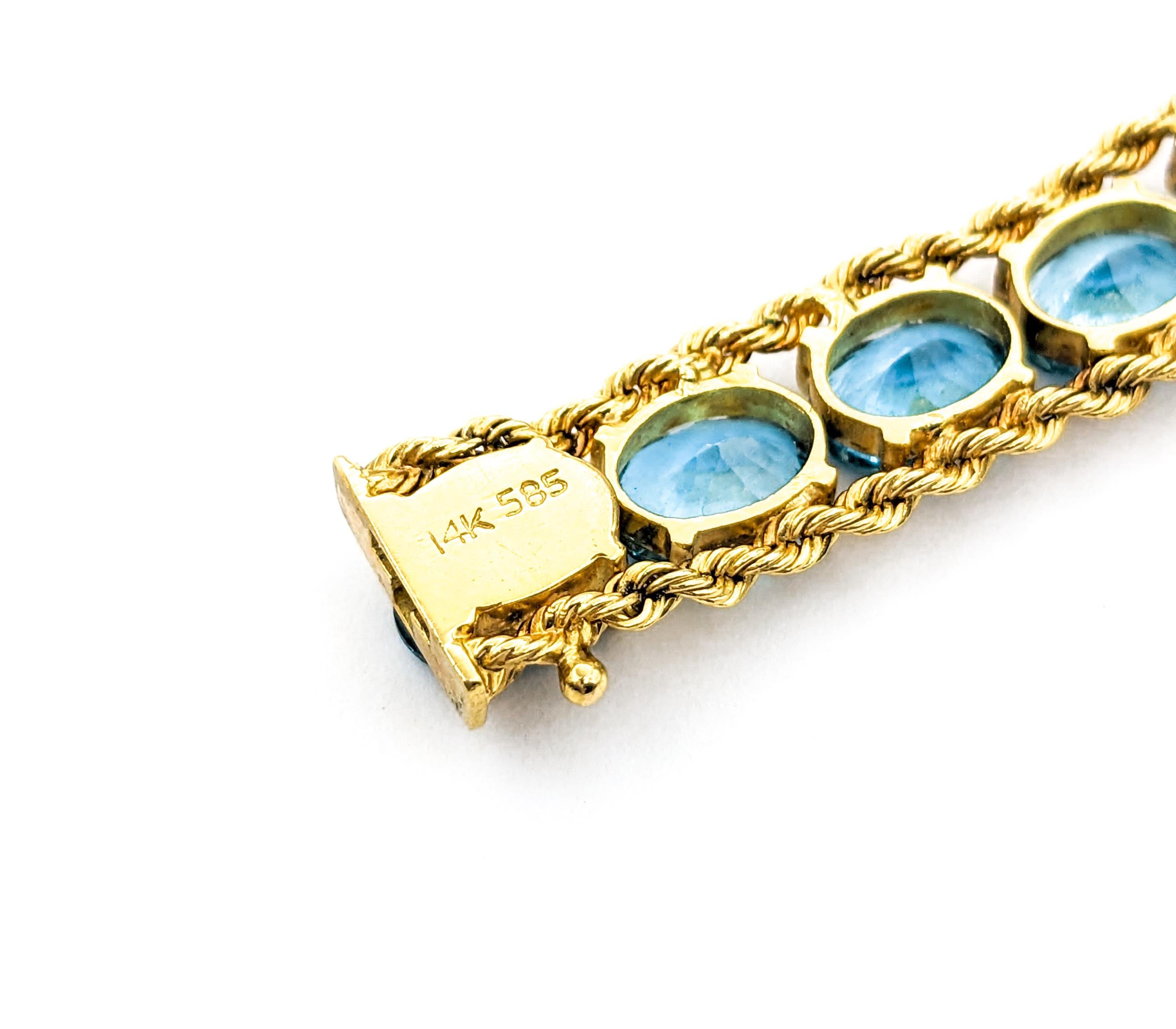 Vintage Sparkling Blue Topaz & 14K Gold Chain Bracelet In Excellent Condition For Sale In Bloomington, MN