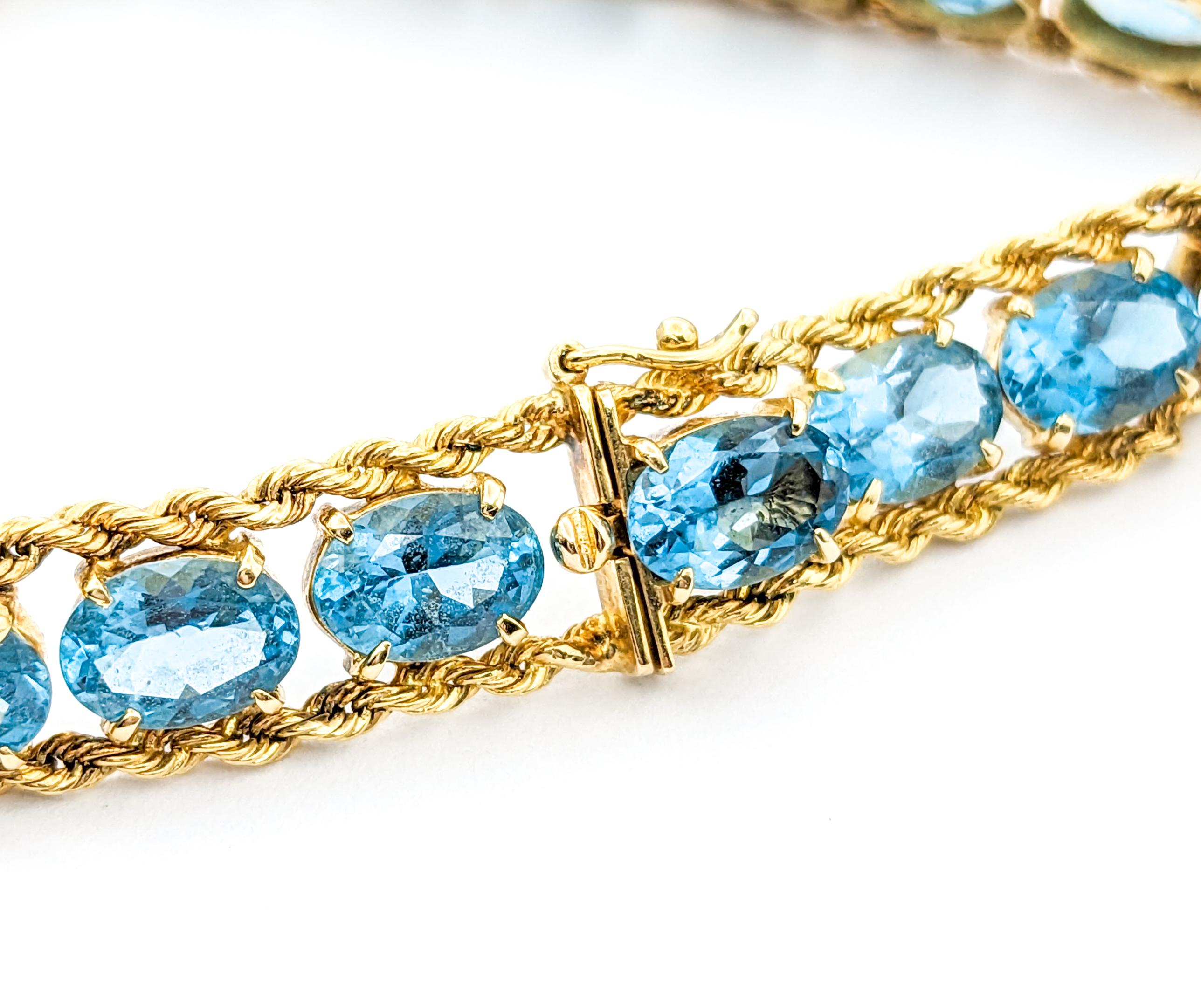 Women's Vintage Sparkling Blue Topaz & 14K Gold Chain Bracelet For Sale