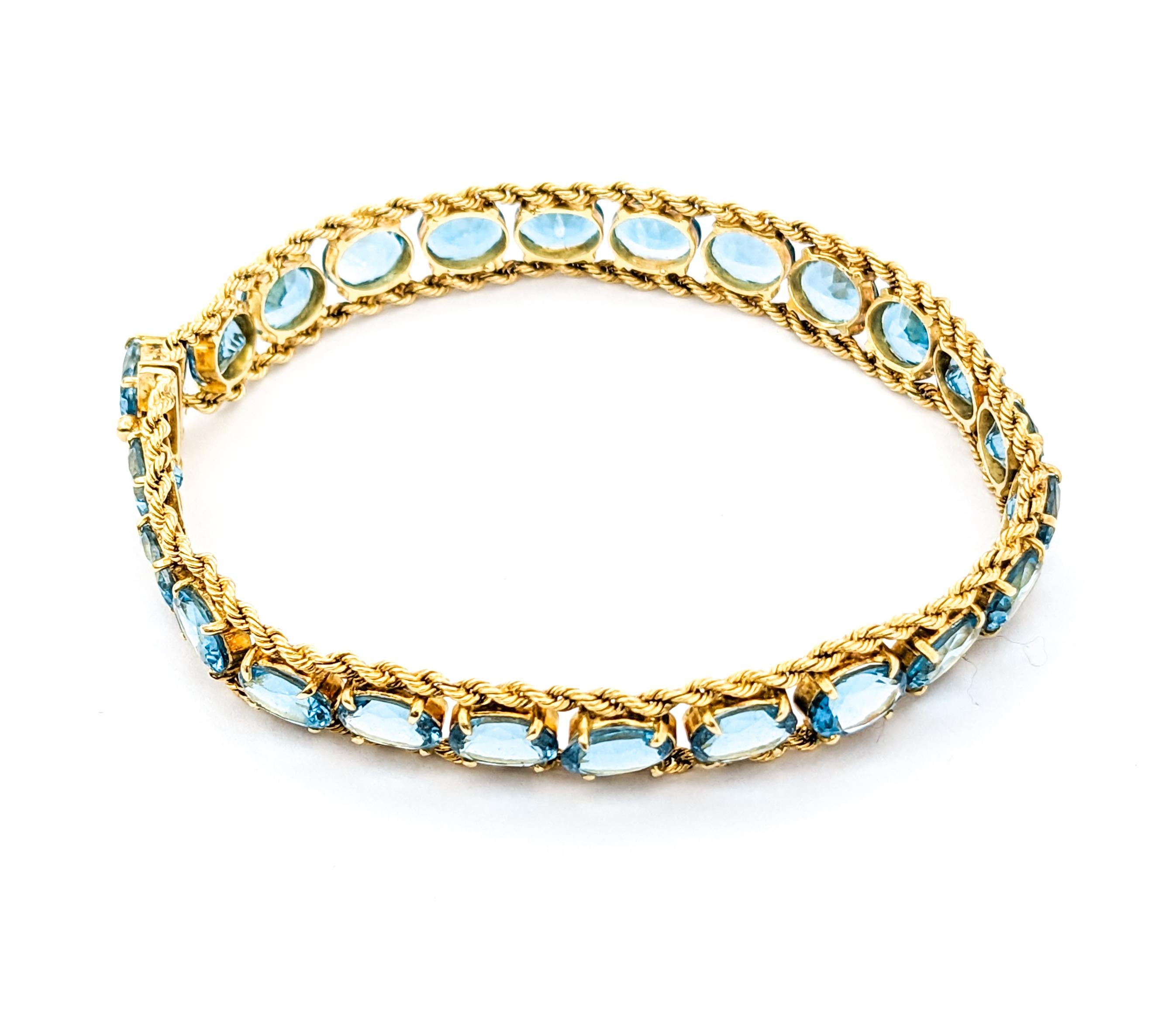 Vintage Sparkling Blue Topaz & 14K Gold Chain Bracelet For Sale 2