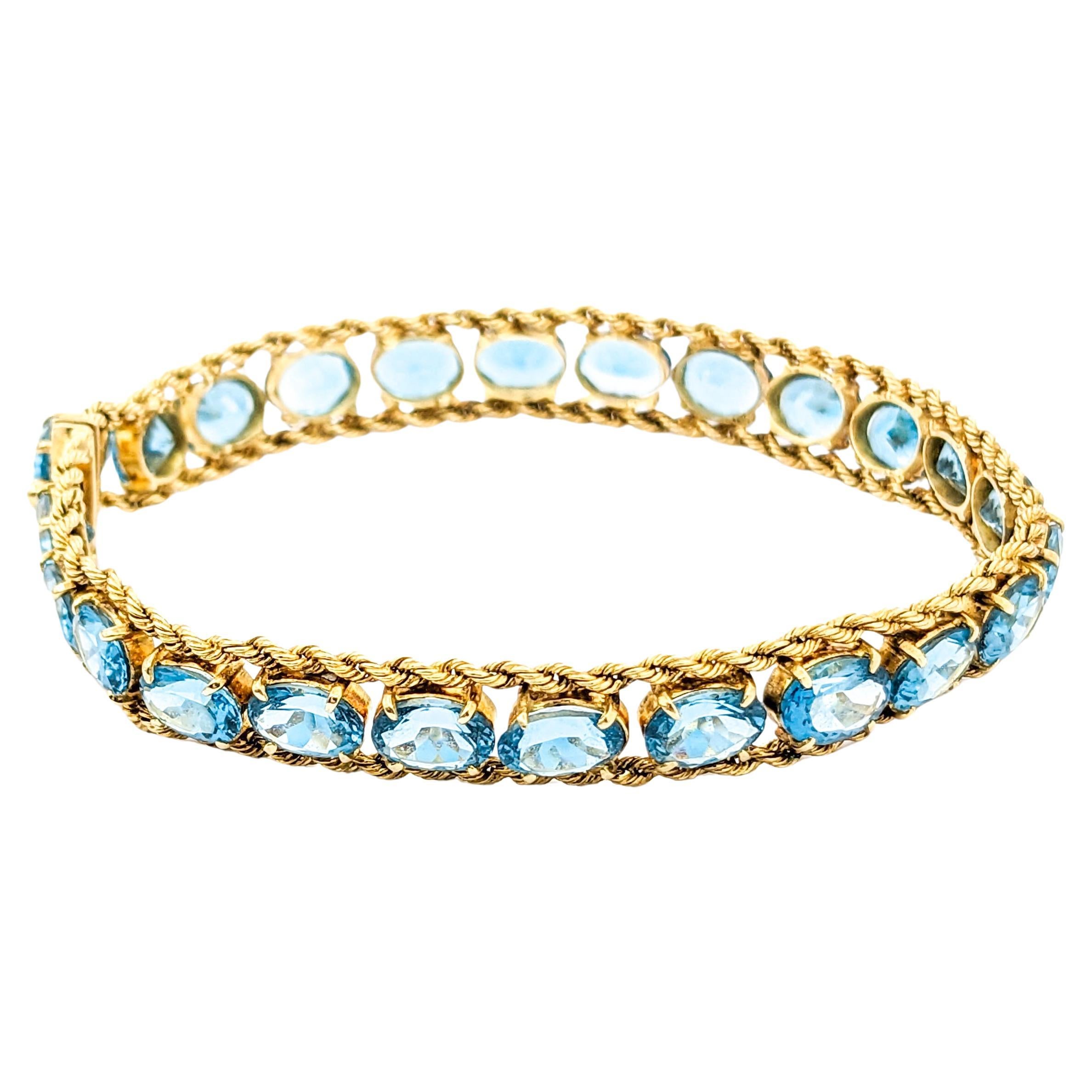 Vintage Sparkling Blue Topaz & 14K Gold Chain Bracelet For Sale