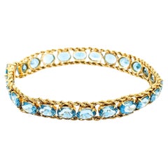 Vintage Sparkling Blue Topaz & 14K Gold Chain Bracelet