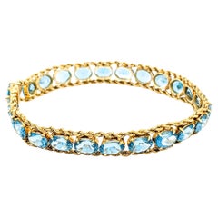 Bracelet Vintage en Topaze Bleue étincelante et chaîne en or 14K