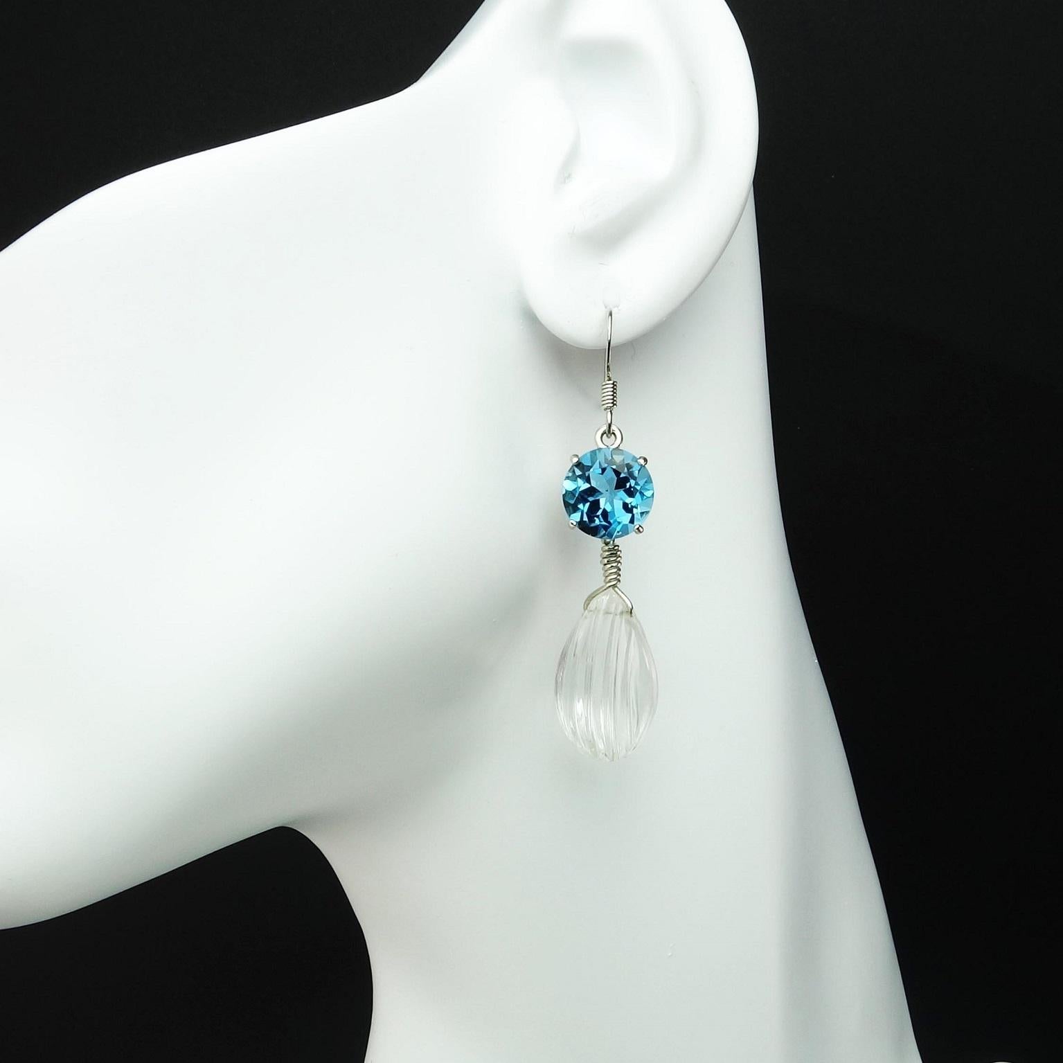 Artisan AJD Sparkling Blue Topaz and Quartz Crystal Earrings    Great Gift!!