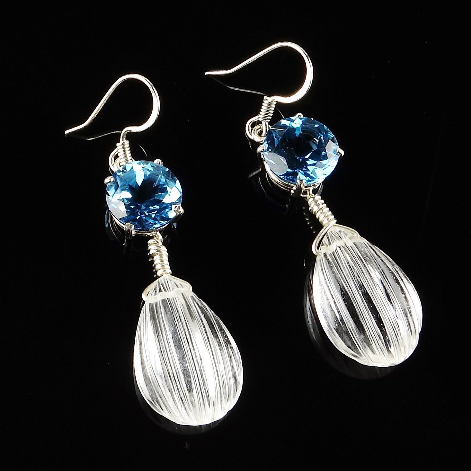 Bead AJD Sparkling Blue Topaz and Quartz Crystal Earrings    Great Gift!!