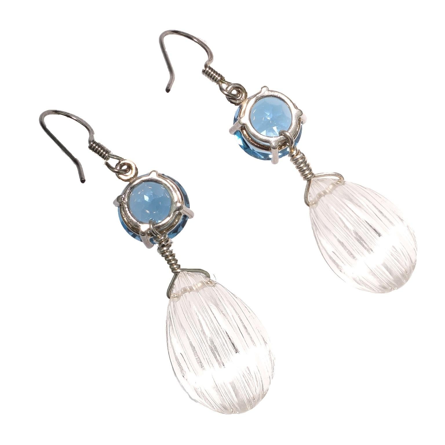 AJD Sparkling Blue Topaz and Quartz Crystal Earrings    Great Gift!! In New Condition In Raleigh, NC