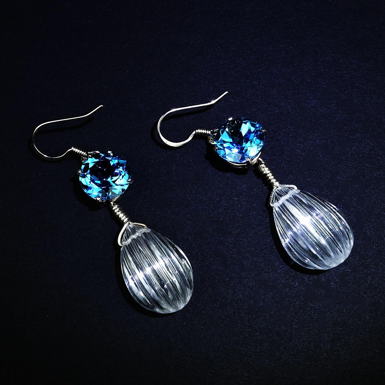 Women's or Men's AJD Sparkling Blue Topaz and Quartz Crystal Earrings    Great Gift!!