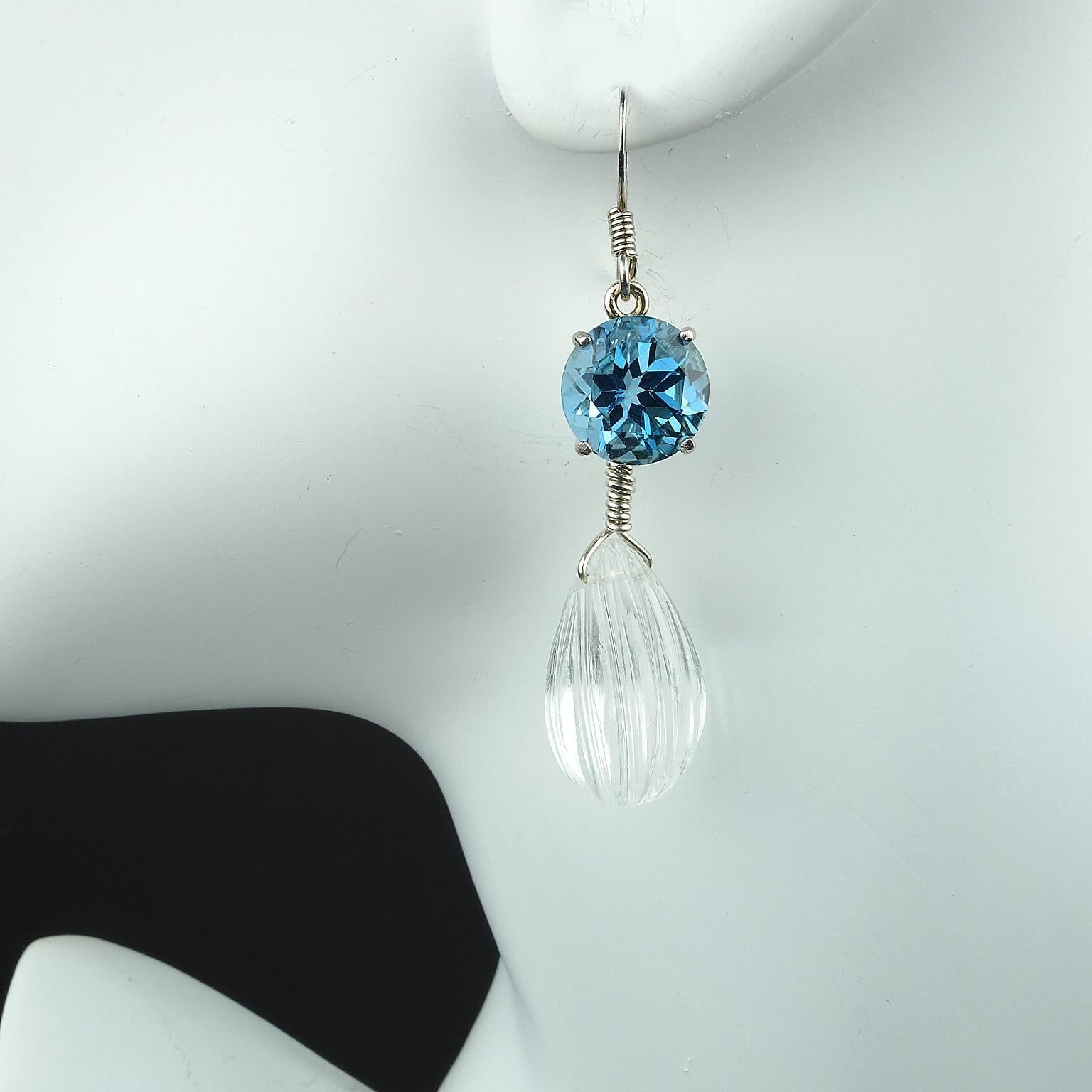 AJD Sparkling Blue Topaz and Quartz Crystal Earrings    Great Gift!! 1