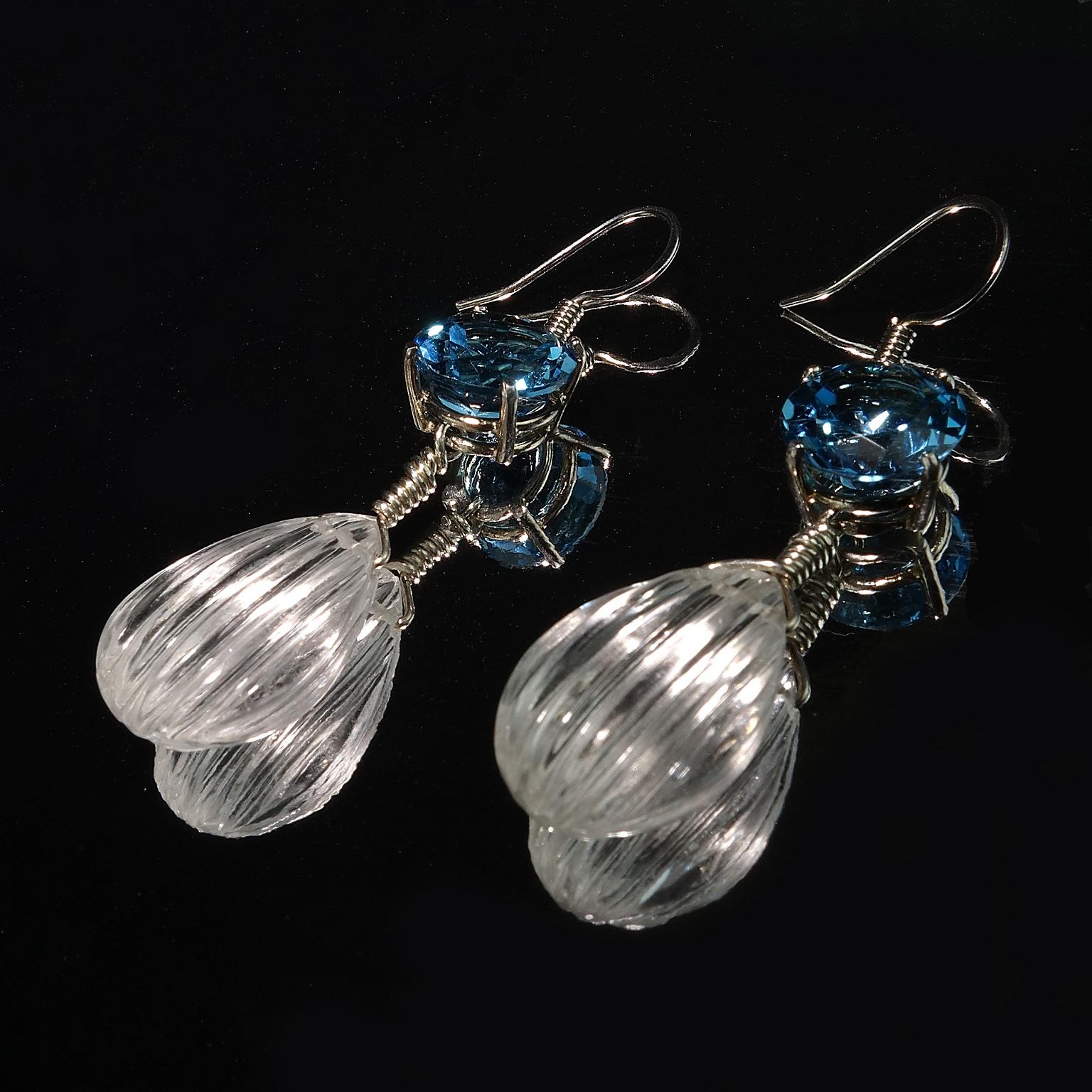 AJD Sparkling Blue Topaz and Quartz Crystal Earrings    Great Gift!! 2