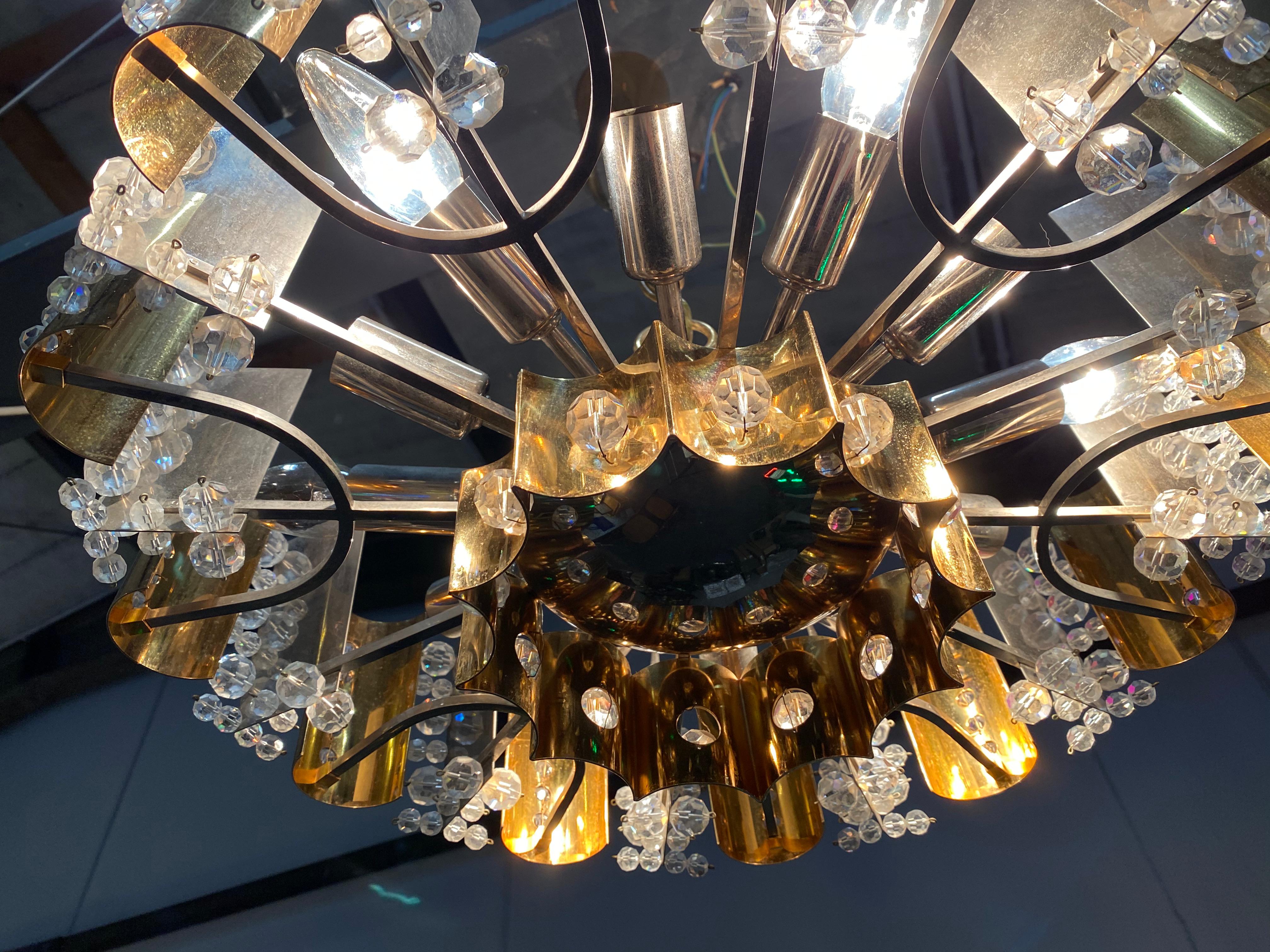 Sparkling Brass Chandelier from Palwa, Germany, 1960s 10