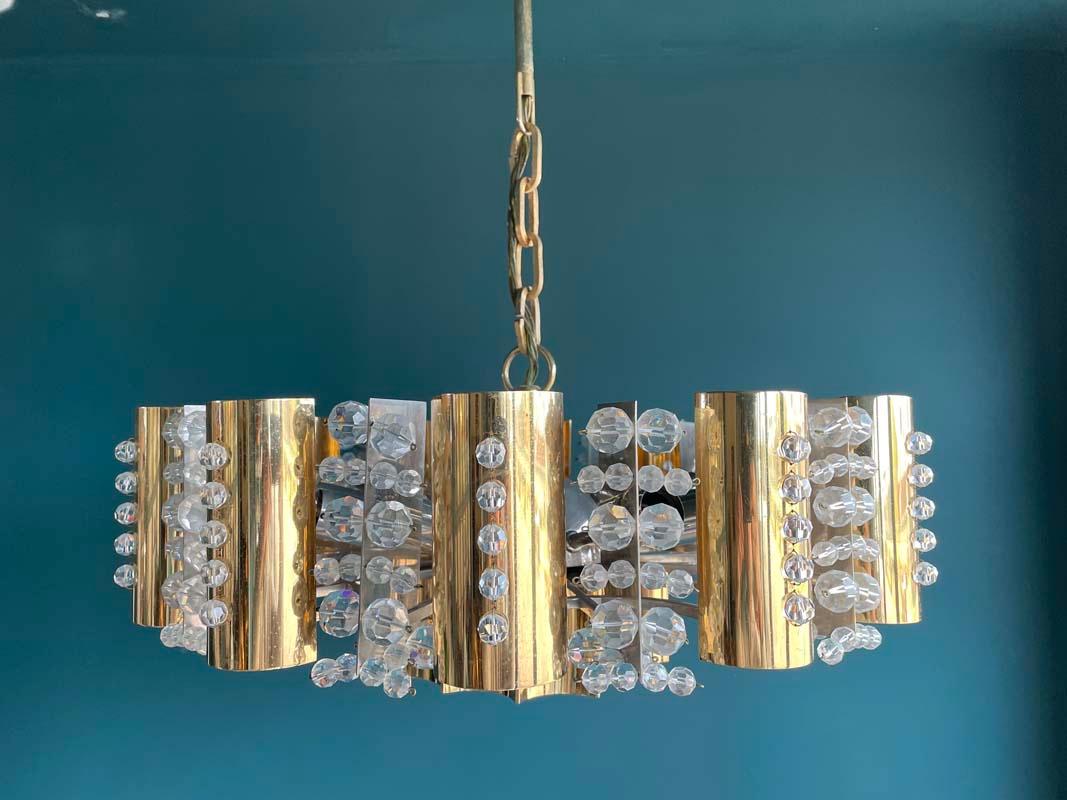 Sparkling Brass Chandelier from Palwa, Germany, 1960s In Good Condition In Hamburg, DE