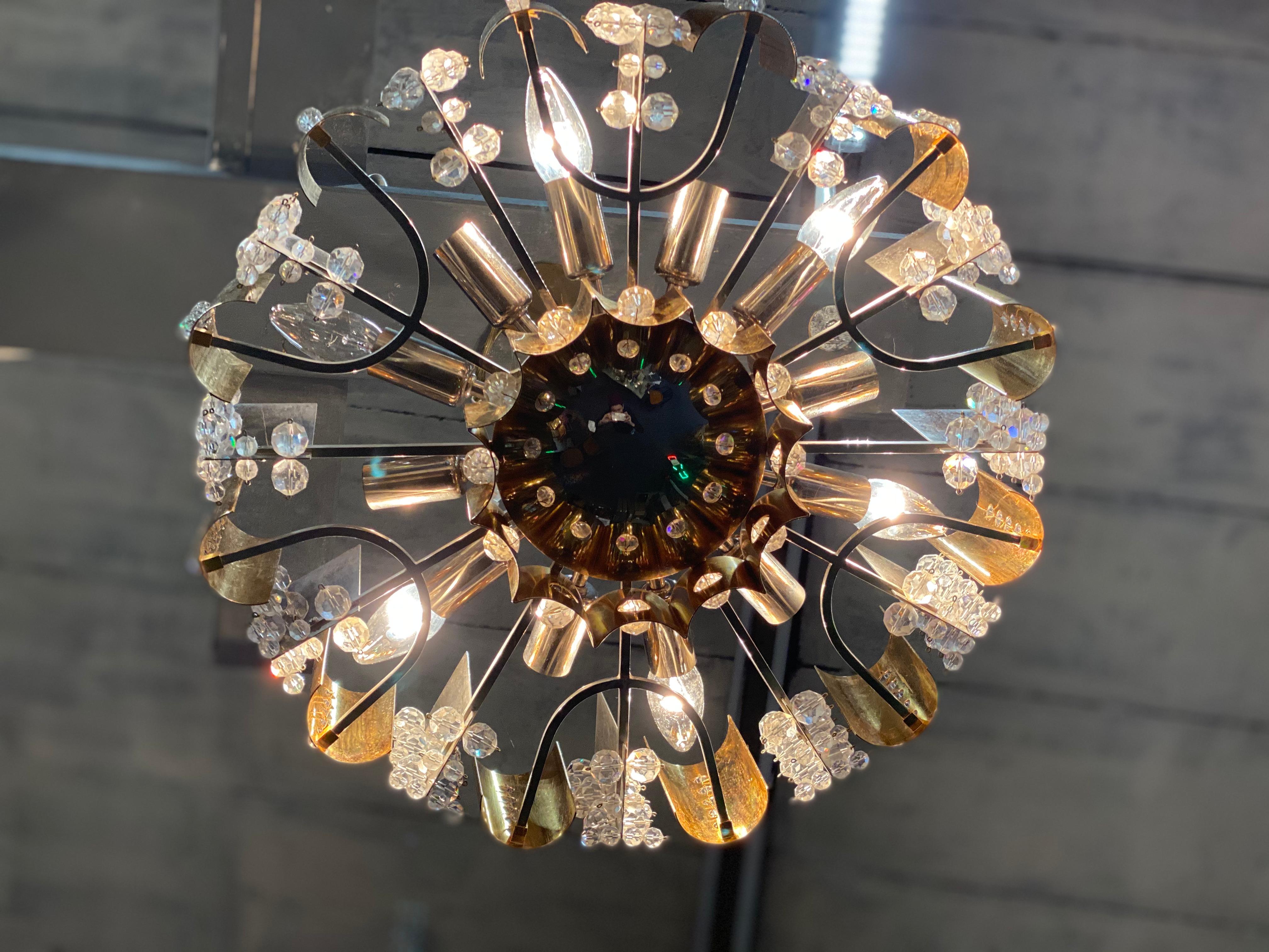 Sparkling Brass Chandelier from Palwa, Germany, 1960s 1
