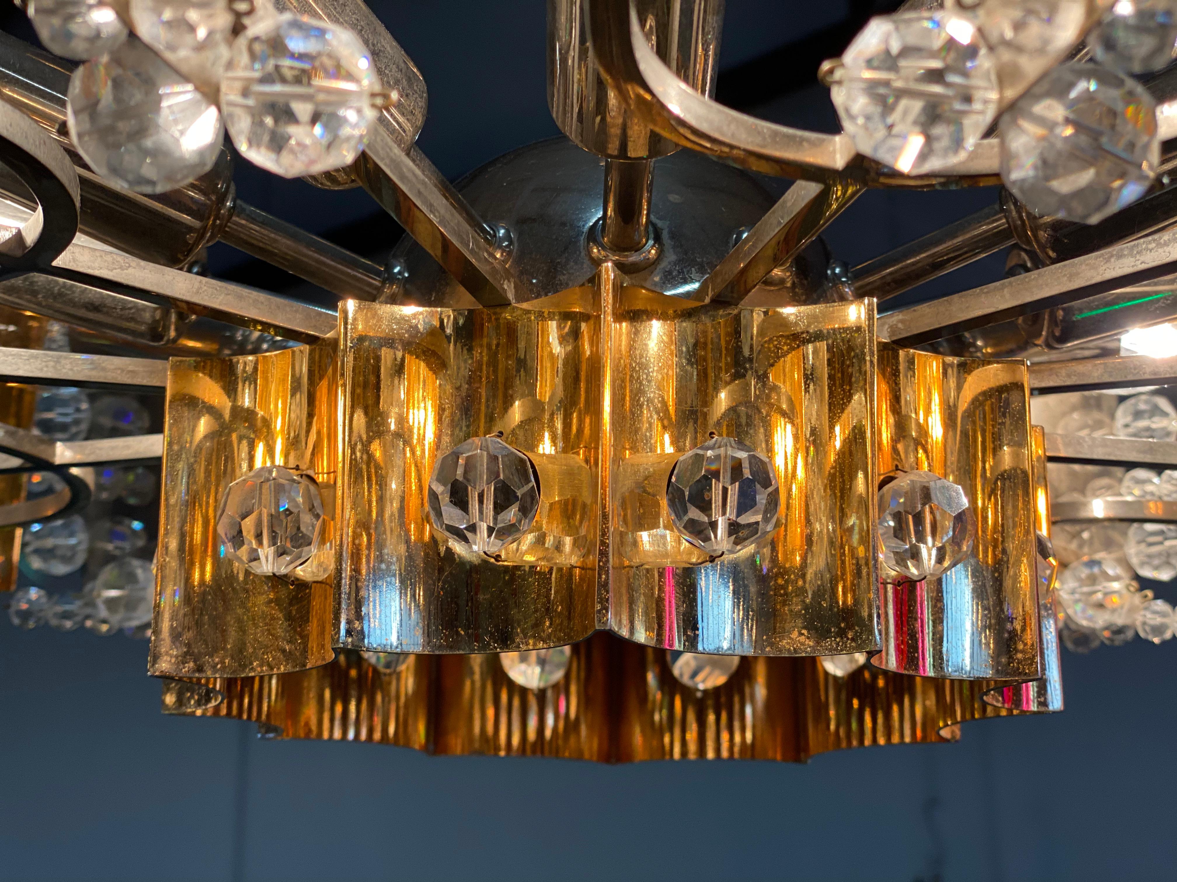 Sparkling Brass Chandelier from Palwa, Germany, 1960s 4