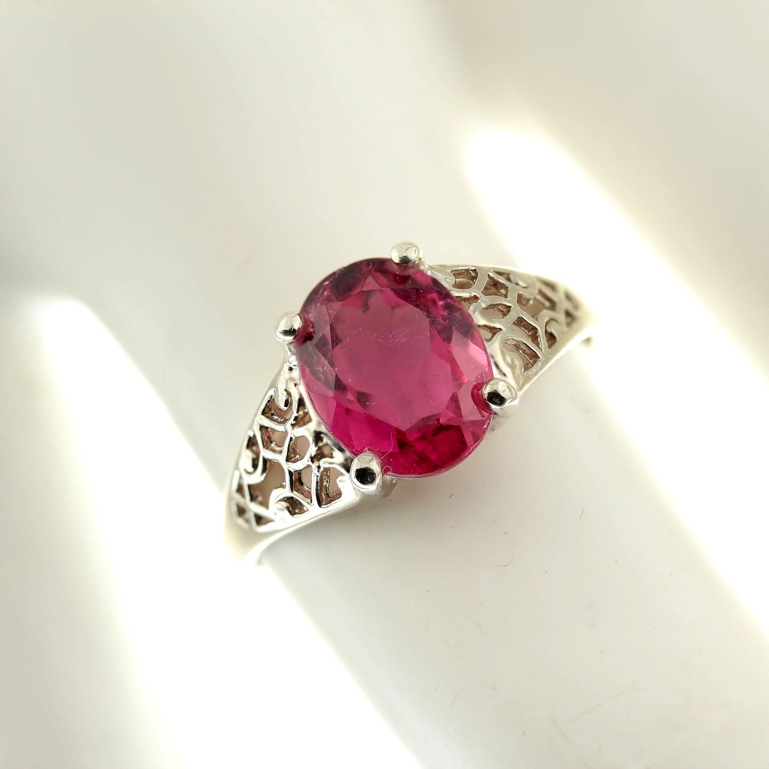  Brazilian Pink Rubelite in Sterling Silver Ring In New Condition In Raleigh, NC