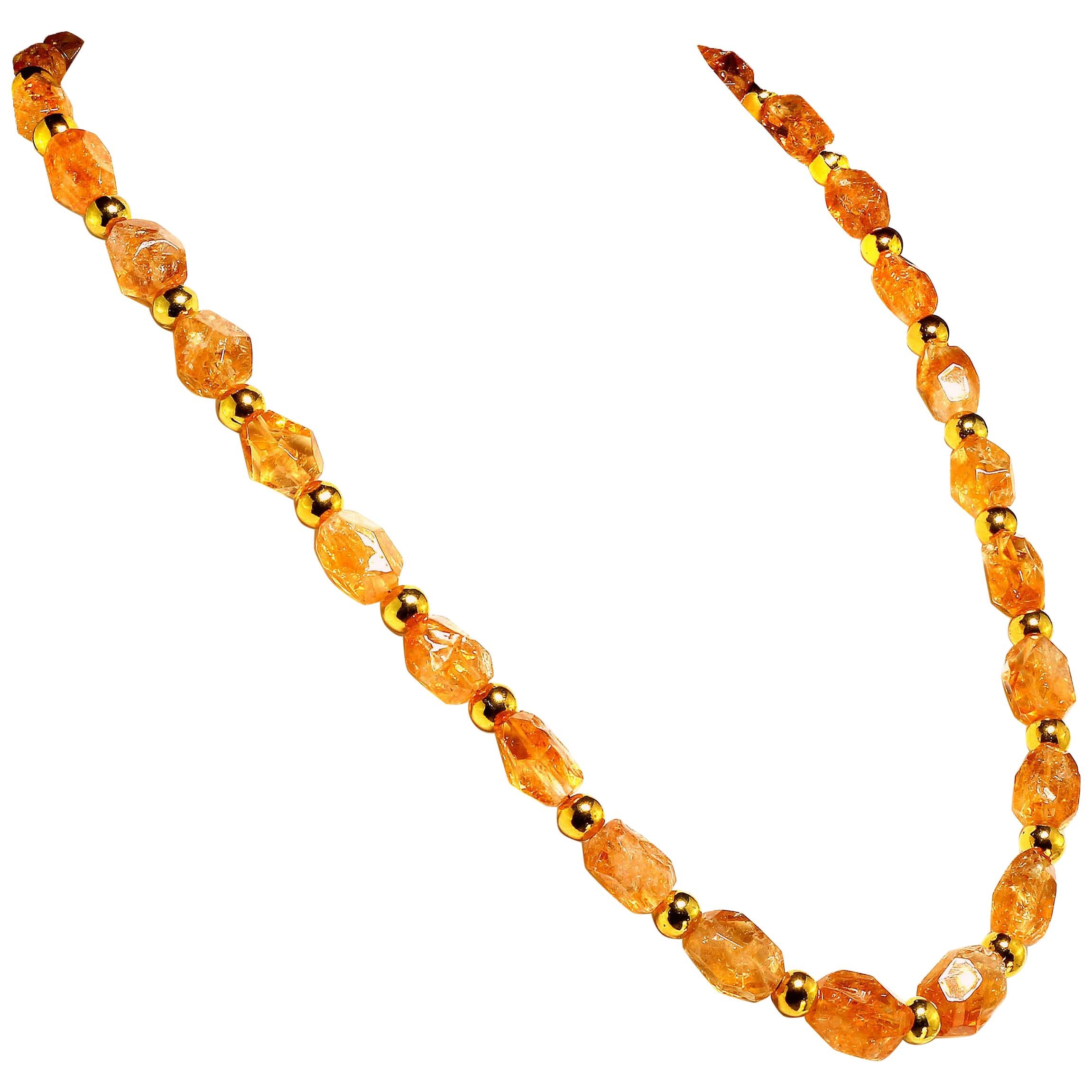 AJD 26 Inch Sparkling Chunky Citrine Nuggets with Goldy Accents Necklace