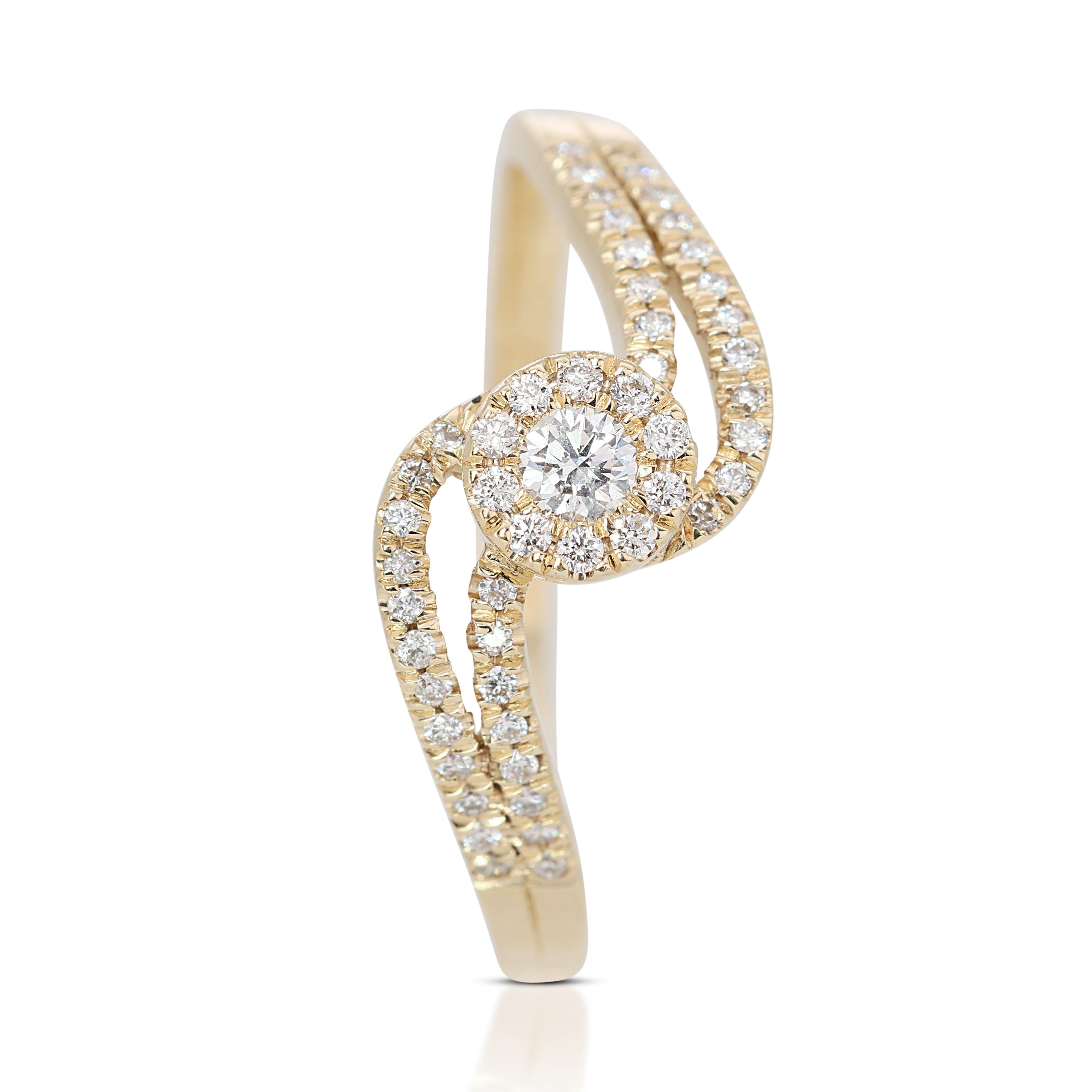 Sparkling Curve Design 14k Yellow Gold Halo Ring with 0.07 Natural Diamonds For Sale 3