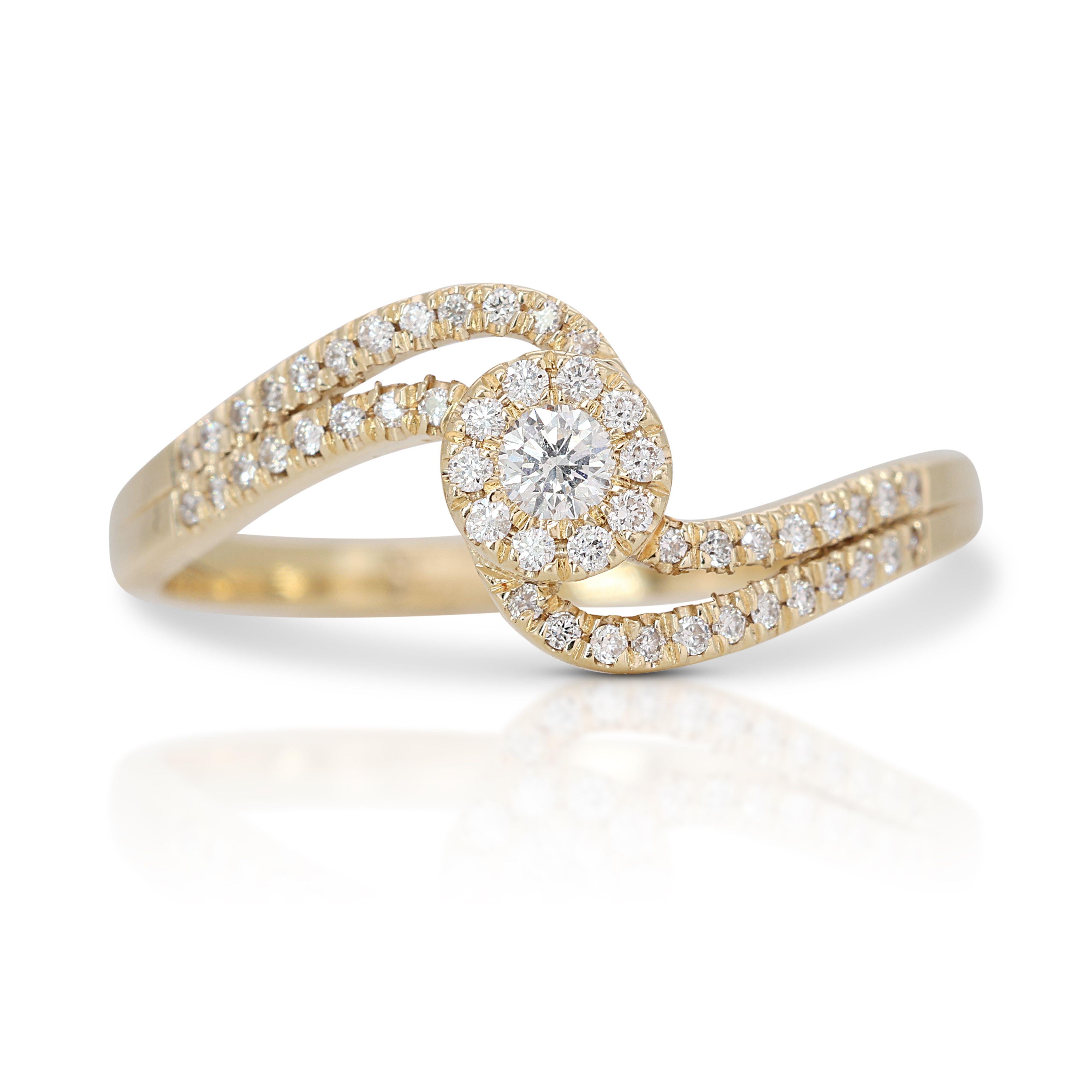 Brilliant Cut Sparkling Curve Design 14k Yellow Gold Halo Ring with 0.07 Natural Diamonds For Sale