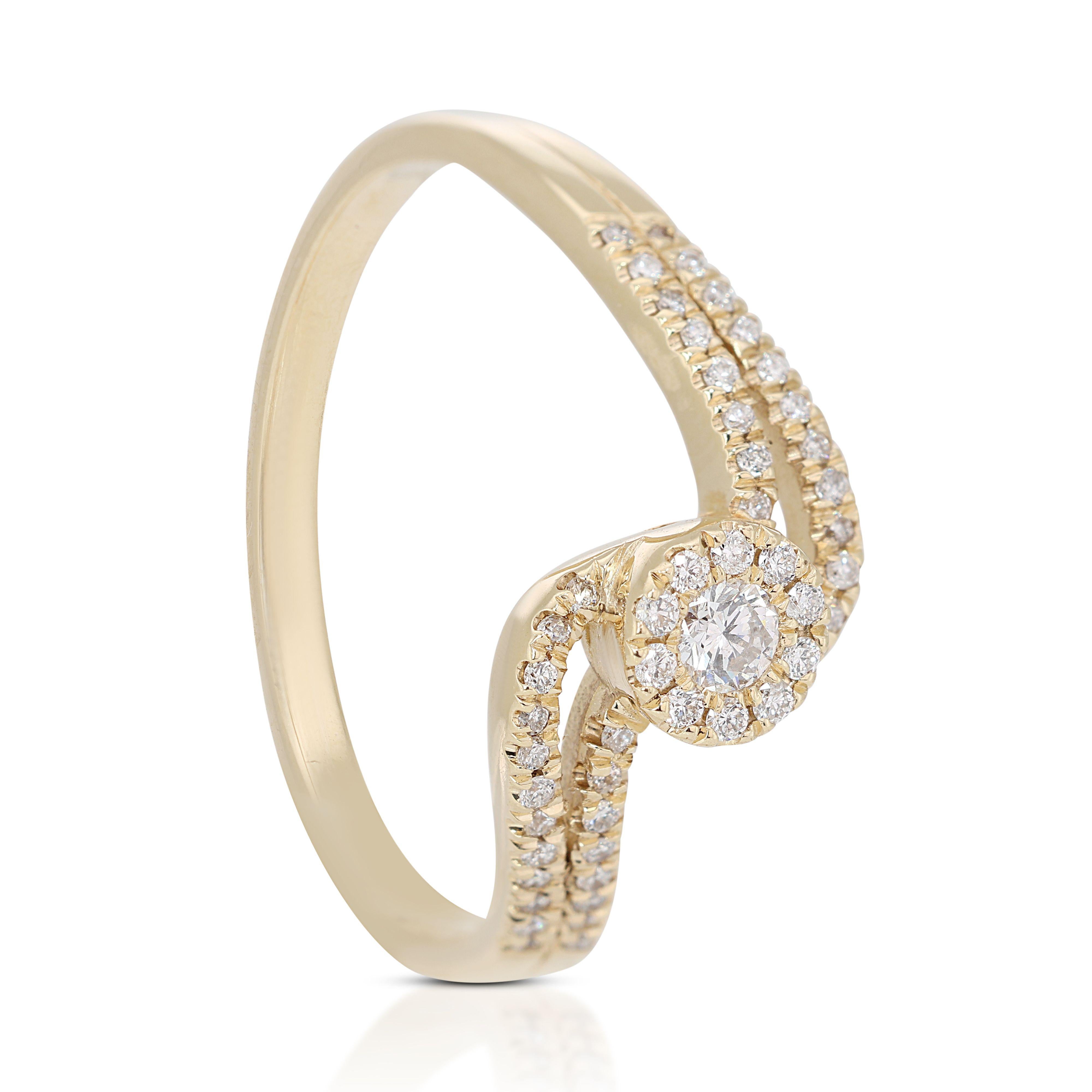 Sparkling Curve Design 14k Yellow Gold Halo Ring with 0.07 Natural Diamonds For Sale 2