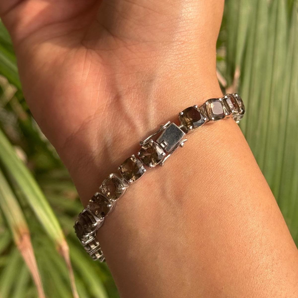 Topacio ahumado engastado Piedra de nacimiento de noviembre Tenis Pulsera de plata en venta 4