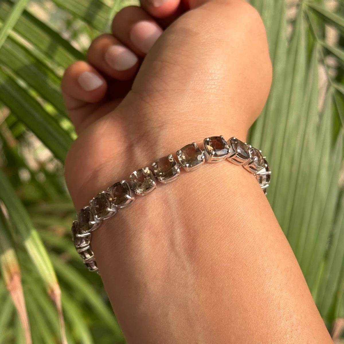 De las mujeres Topacio ahumado engastado Piedra de nacimiento de noviembre Tenis Pulsera de plata en venta