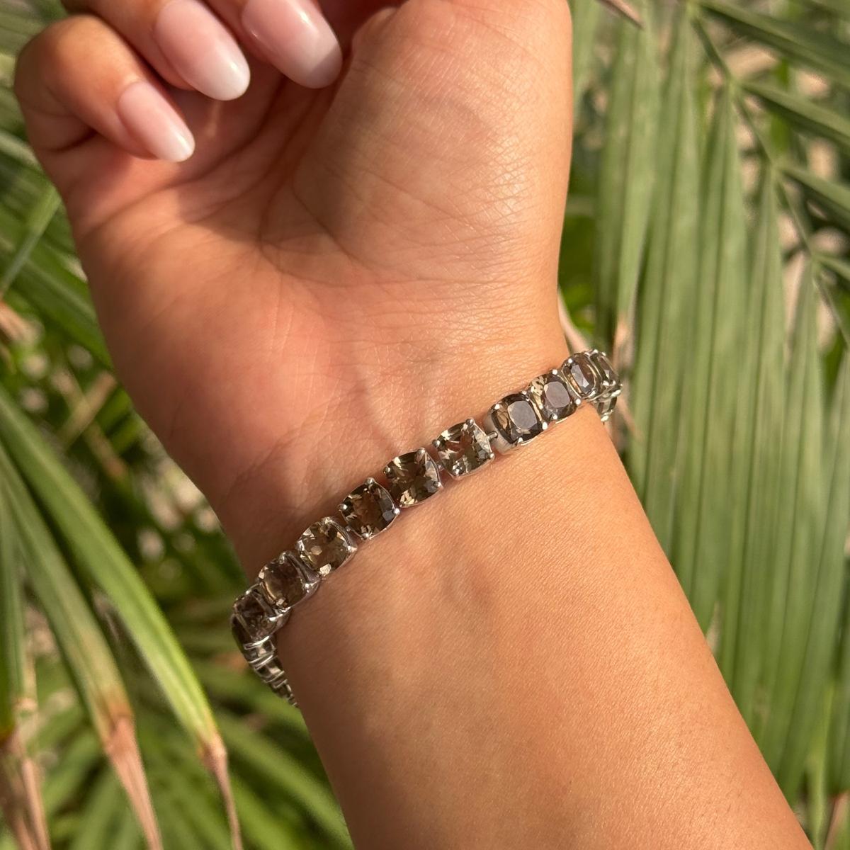 Topacio ahumado engastado Piedra de nacimiento de noviembre Tenis Pulsera de plata en venta 2