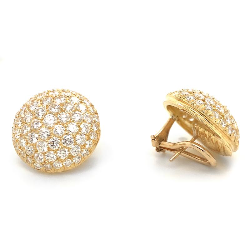 Extraordinarily brilliant diamond bombe earrings.  Approximately 3.70 carats, G-H color, VS clarity.  Set in 14K  yellow gold. although the gold setting is almost indiscernible in person.  The look is 