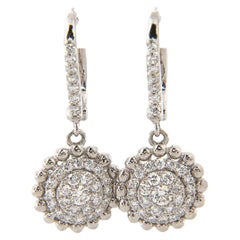 Sparkling Diamond Cluster Dangle Earrings at 0.75 CTW in 18K White Gold, New