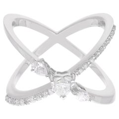 Anello Criss Cross con diamanti scintillanti in oro bianco 18 carati Gioielli fatti a mano