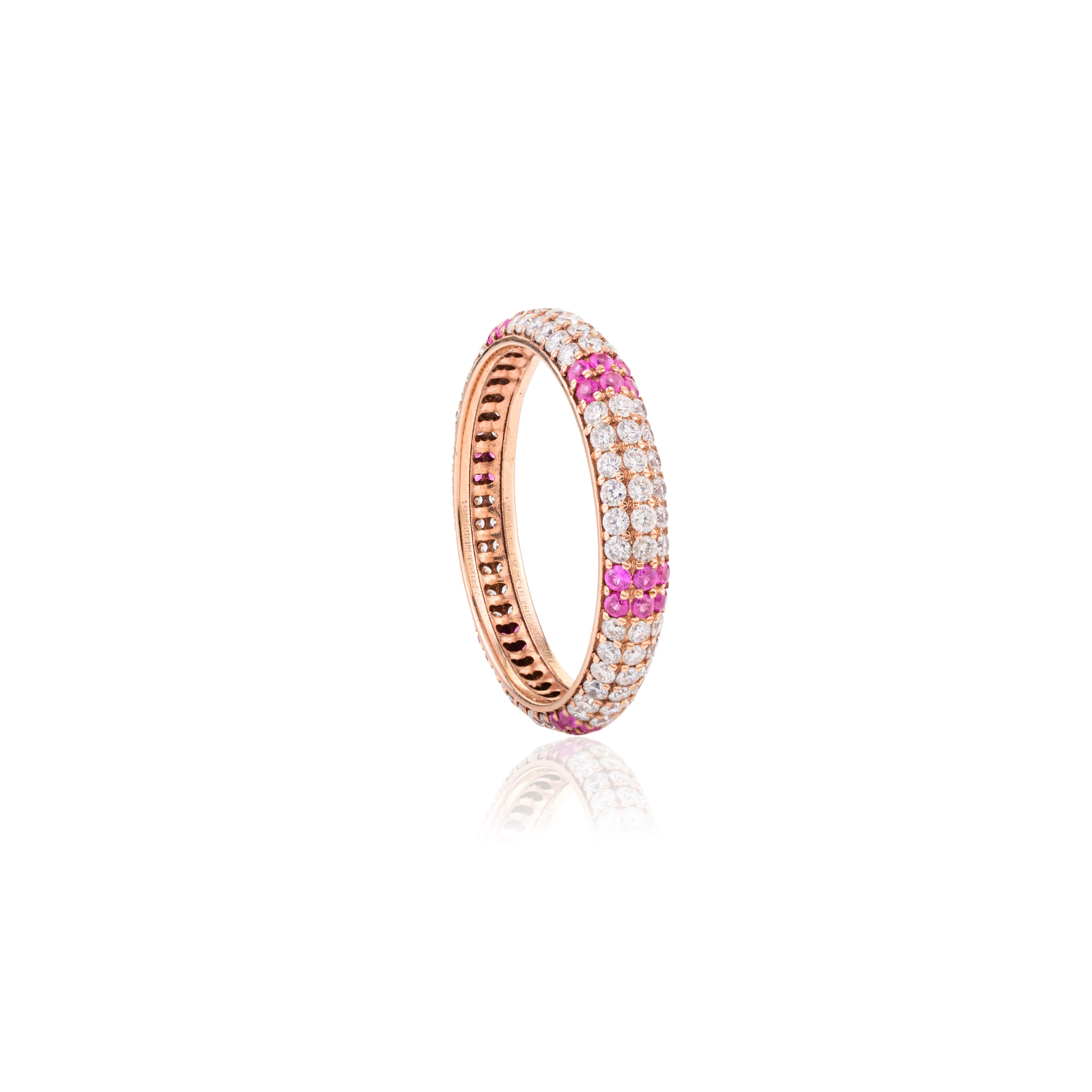 En vente :  Bague de fiançailles empilable en or rose massif 18k avec diamant étincelant et rubis 6