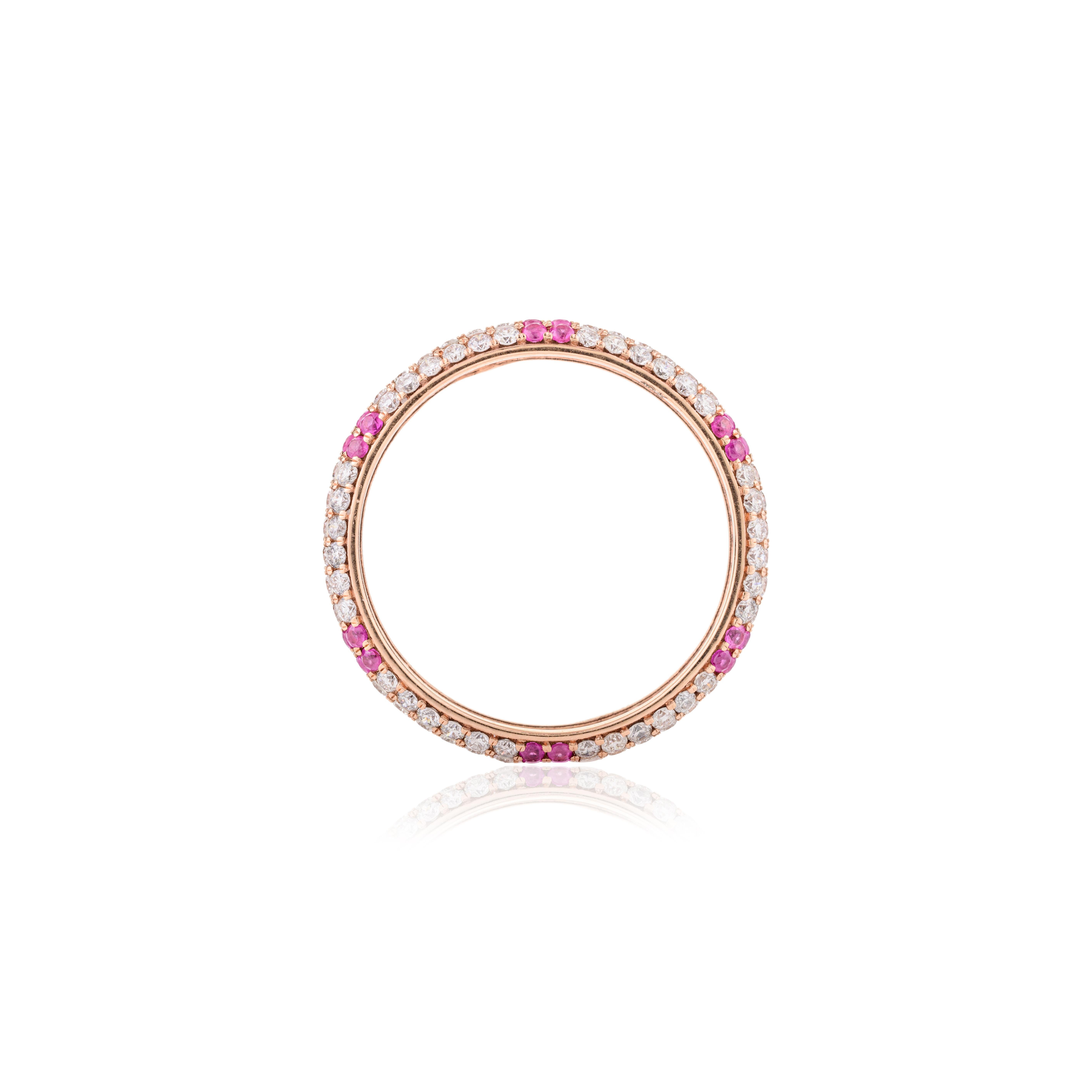 En vente :  Bague de fiançailles empilable en or rose massif 18k avec diamant étincelant et rubis 8