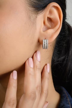 Sparkling Diamond Wide Huggie Hoop Earrings for Wedding in 14k White Gold
