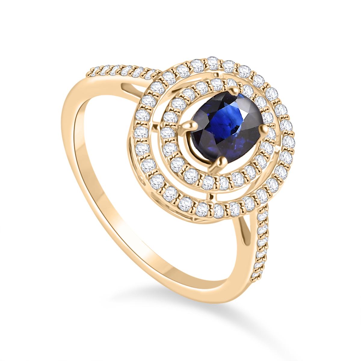For Sale:  Sparkling Double Halo Diamond Blue Sapphire Engagement Ring in 14k Yellow Gold 3