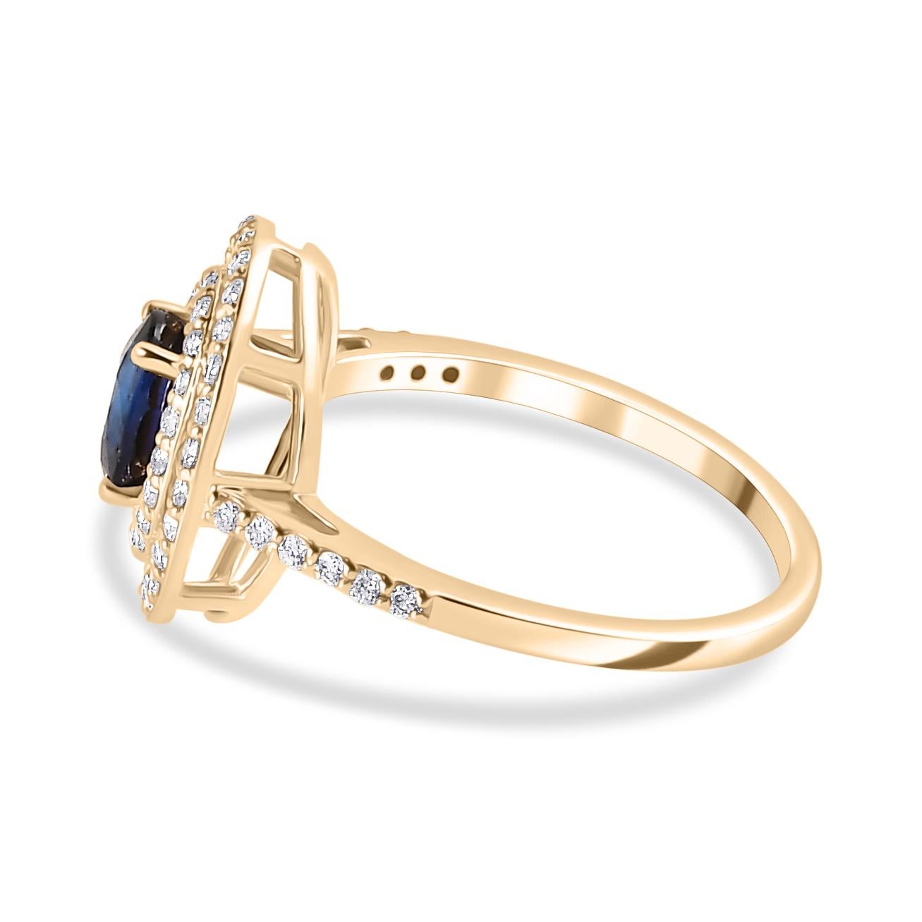 For Sale:  Sparkling Double Halo Diamond Blue Sapphire Engagement Ring in 14k Yellow Gold 5