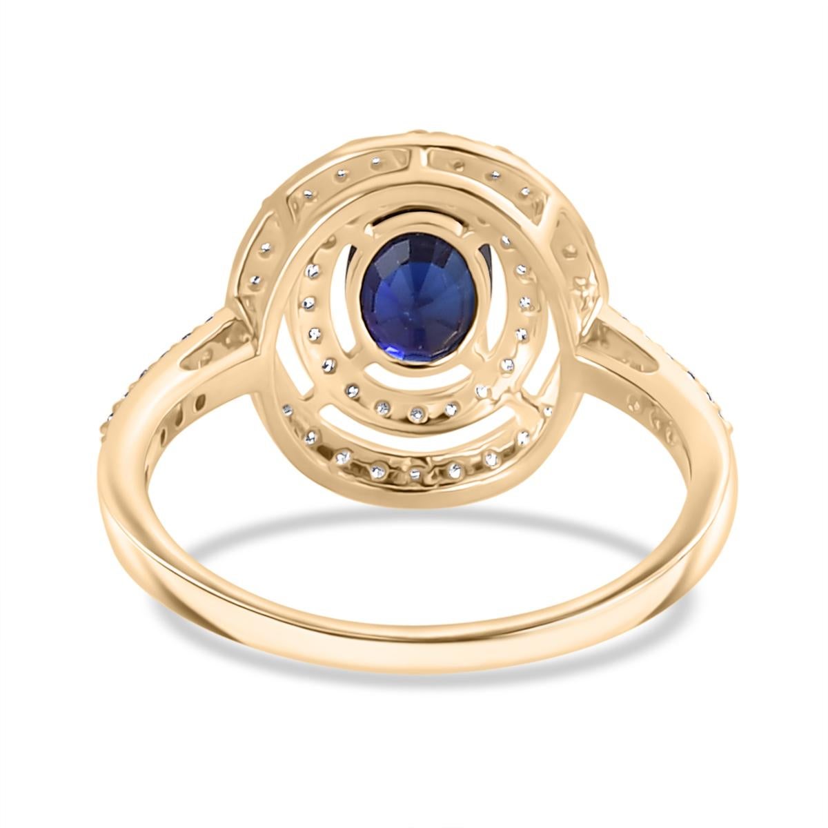 For Sale:  Sparkling Double Halo Diamond Blue Sapphire Engagement Ring in 14k Yellow Gold 6