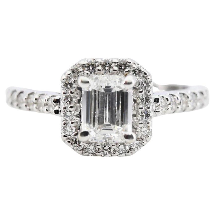 Sparkling Emerald Cut Diamond Engagement Ring in 14K White Gold For Sale