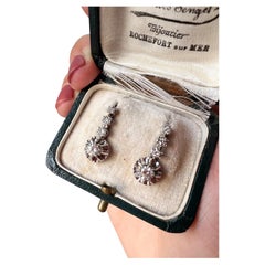 Vintage Sparkling French 18K White Gold Diamond Dangle Earrings