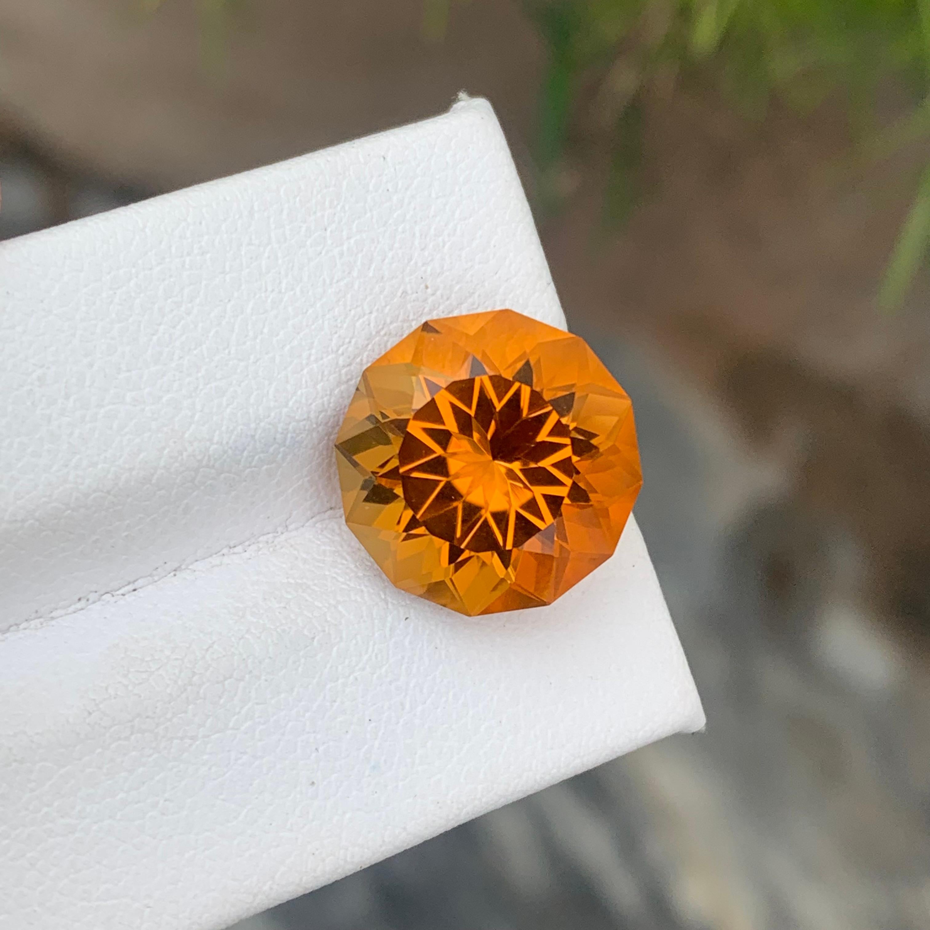 Taille ronde Pierre précieuse authentique citrine Madère scintillante taille fleur de 10,55 carats  en vente
