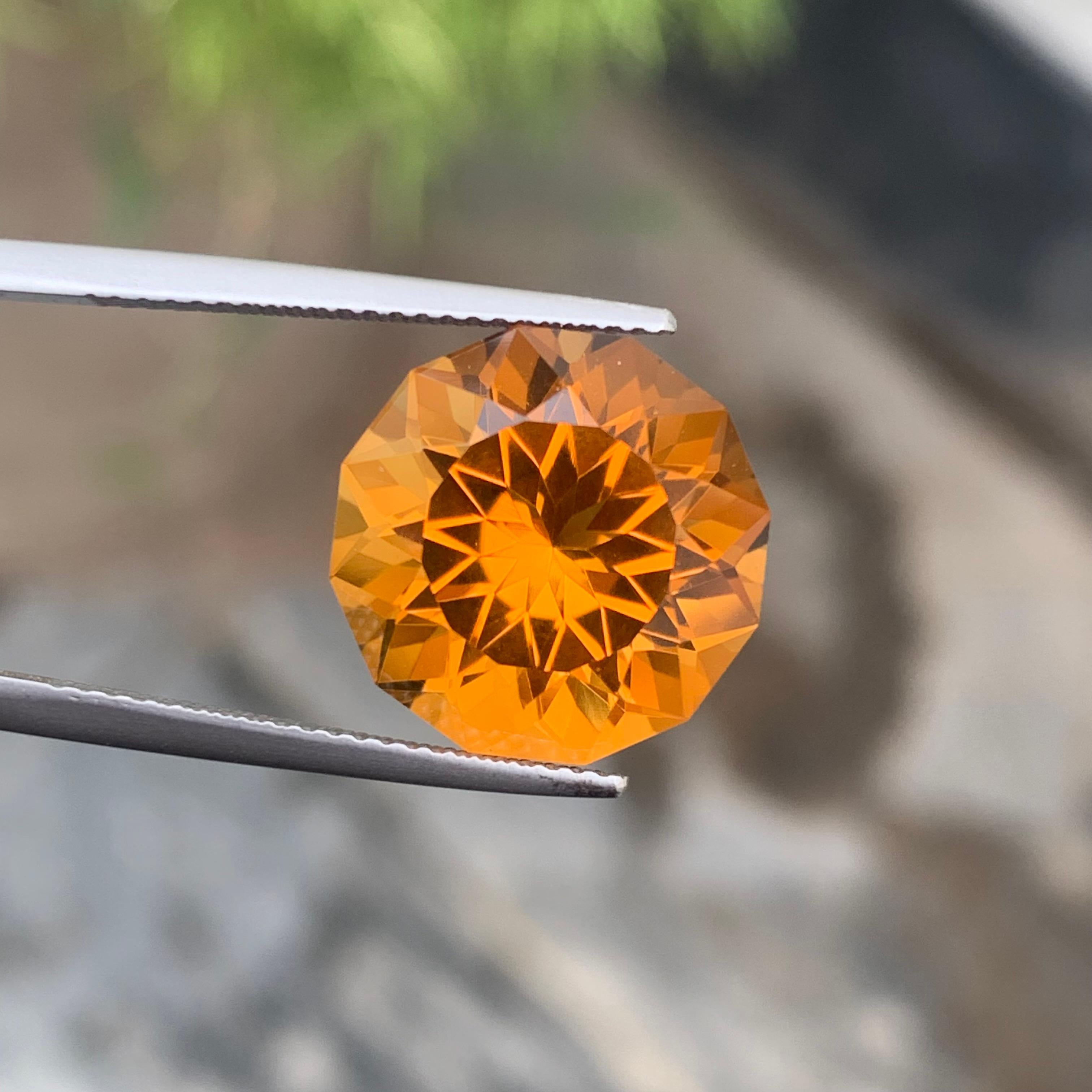 Arts and Crafts Sparkling Genuine 10.55 Carat Flower Cut Loose Madeira Citrine Gemstone For Sale