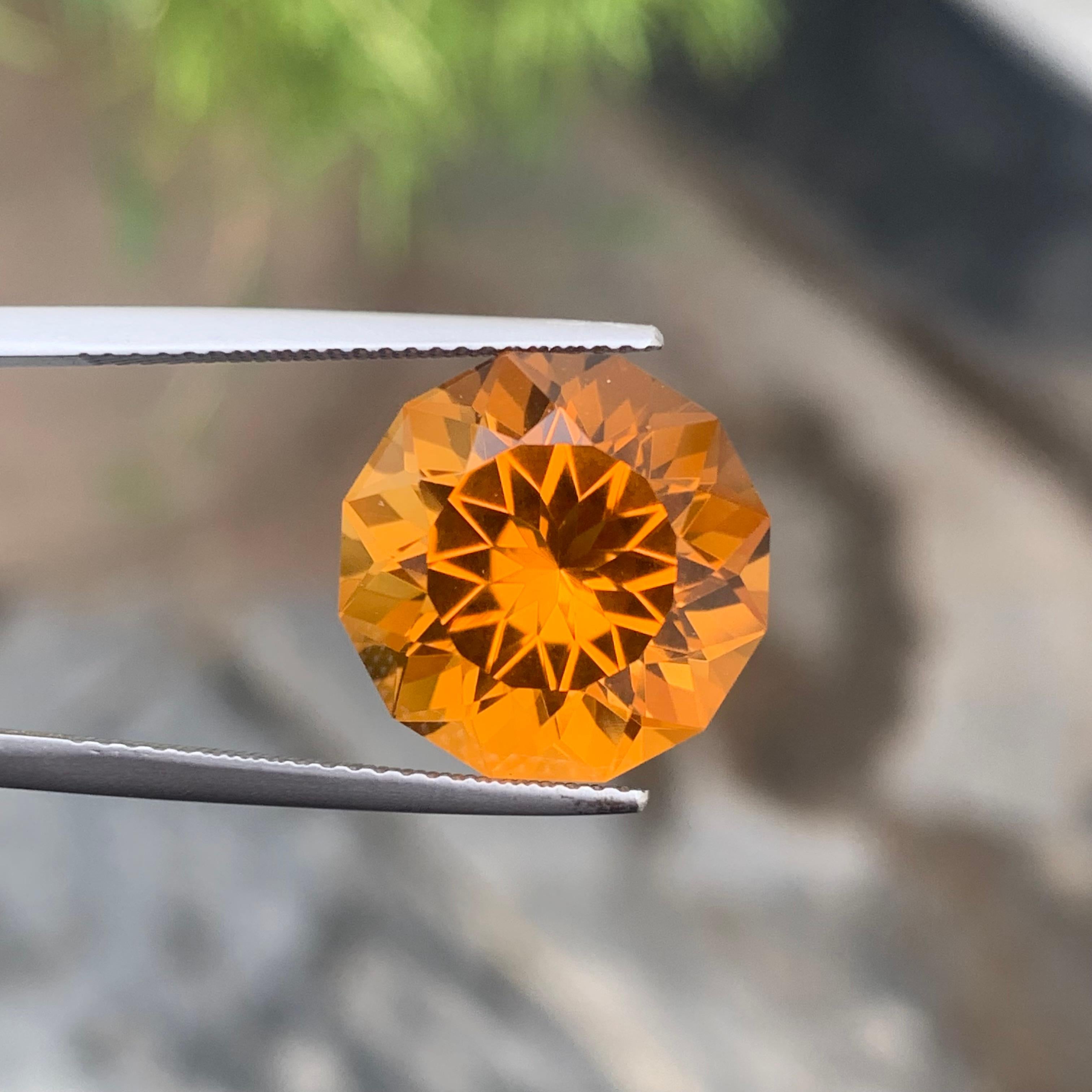 Round Cut Sparkling Genuine 10.55 Carat Flower Cut Loose Madeira Citrine Gemstone For Sale
